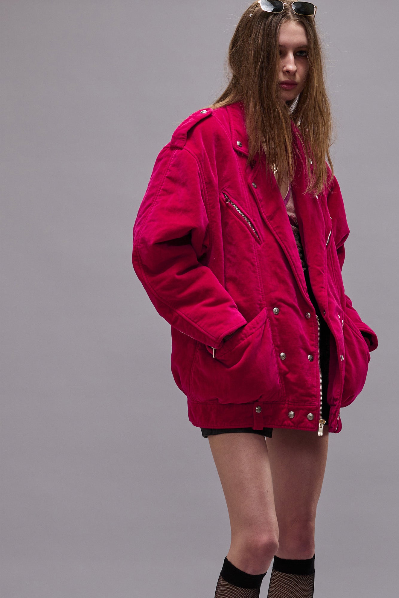 ELONGATED MOTORCYCLE JACKET - RASPBERRY VELVET