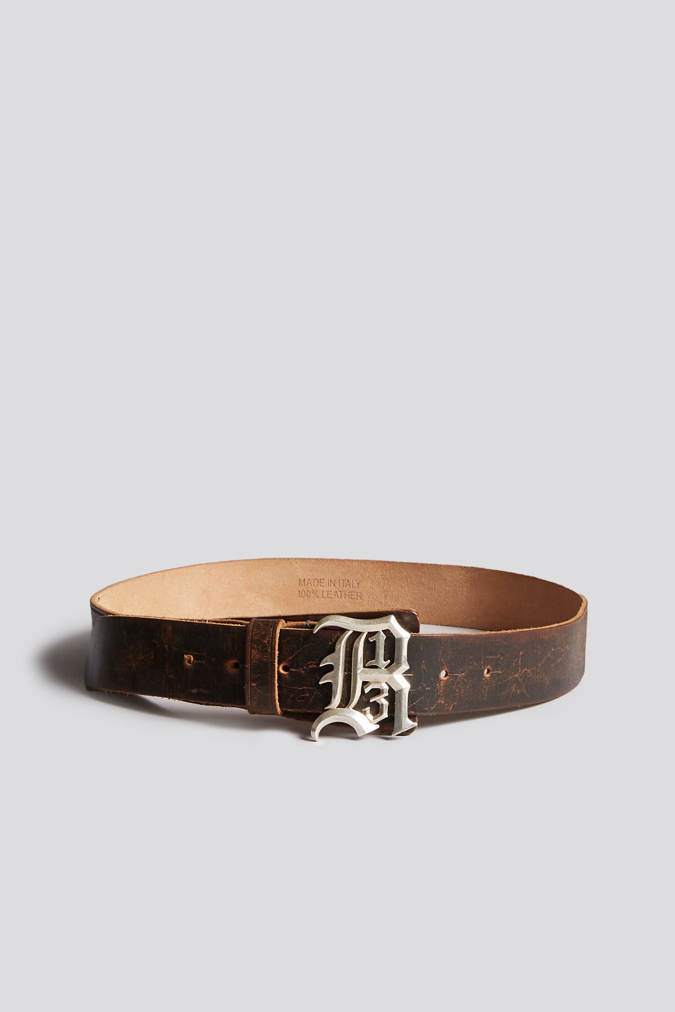 R13 LOGO BUCKLE BELT - BROWN