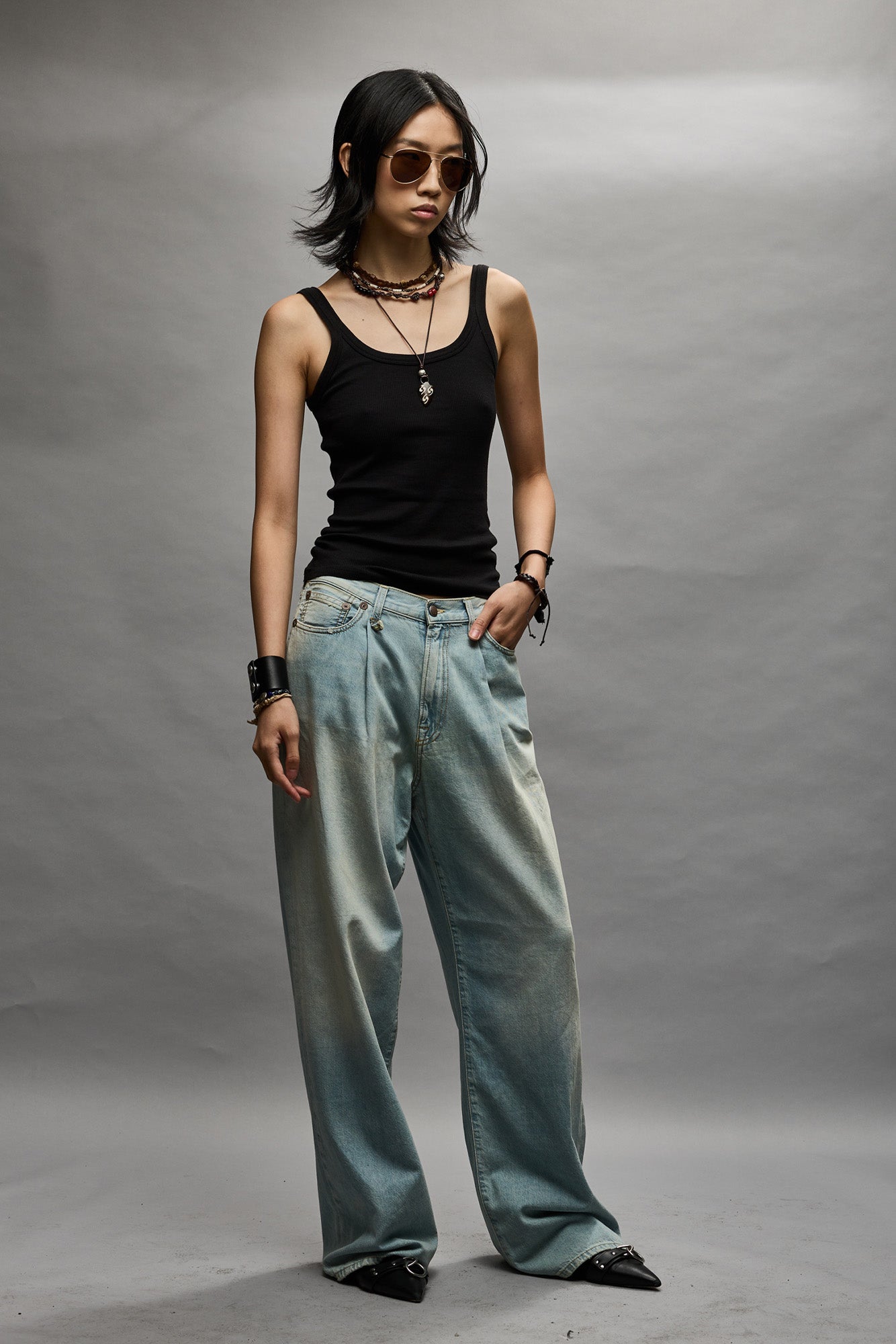 Damon Pleated Wide Leg - Lennon Blue | R13 Denim Official Site