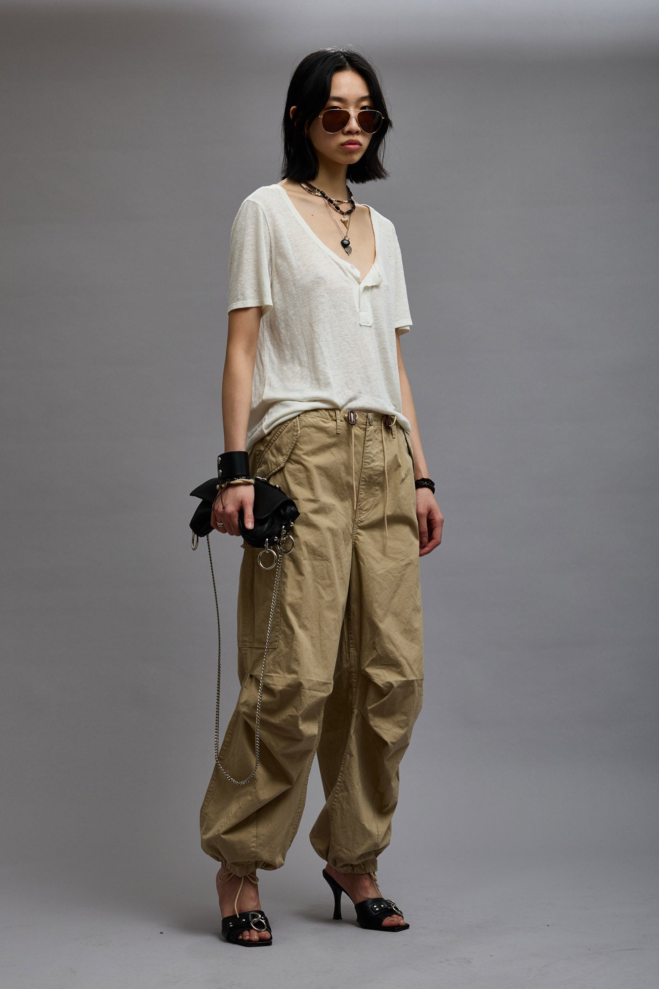 R13 Bleached Harem Cargo Pant in Brown