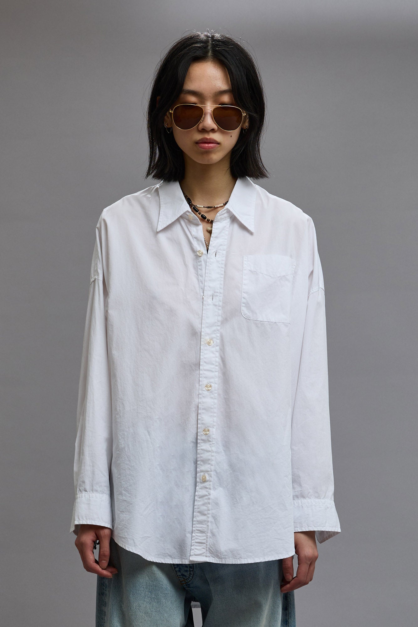 Drop Neck Oxford Shirt- White | R13 Denim
