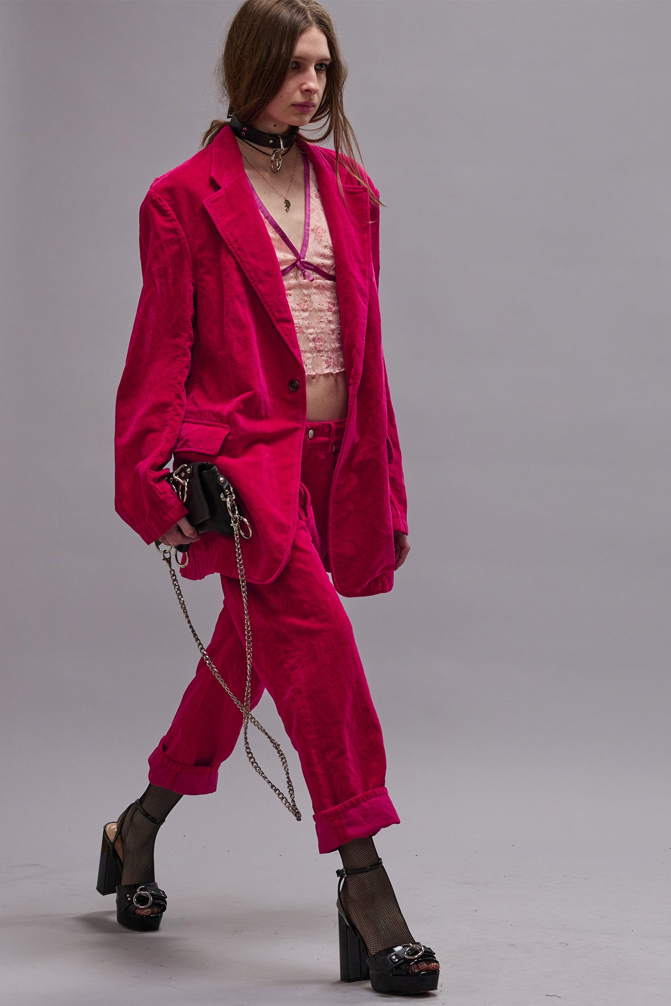 OVERSIZED RAGGED BLAZER - RASPBERRY VELVET - R13