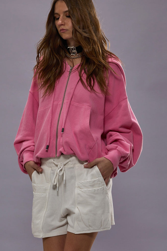 BALLOON ZIP-UP HOODIE - PINK