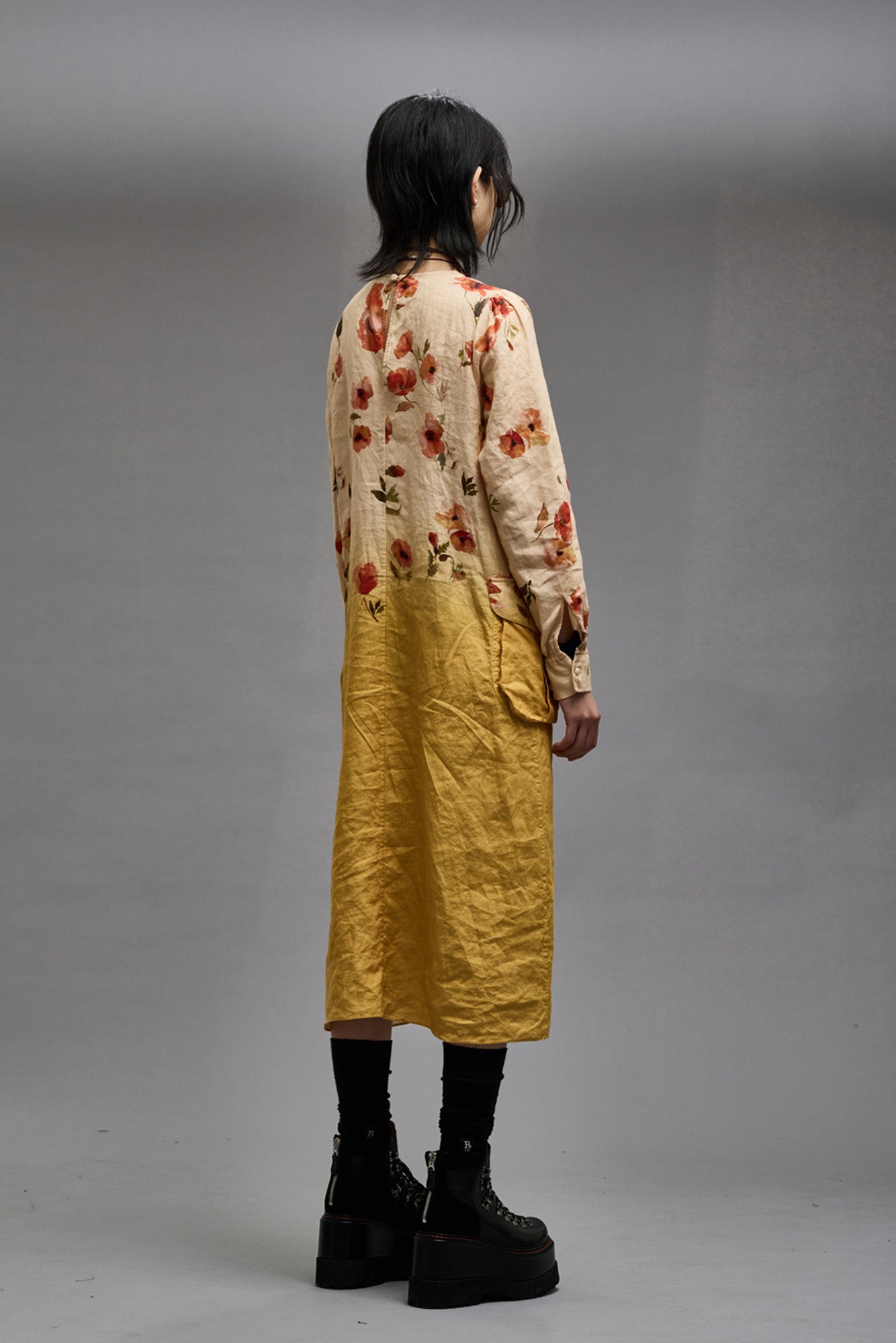 BELLOW POCKET DRESS - YELLOW POPPY PRINT - R13