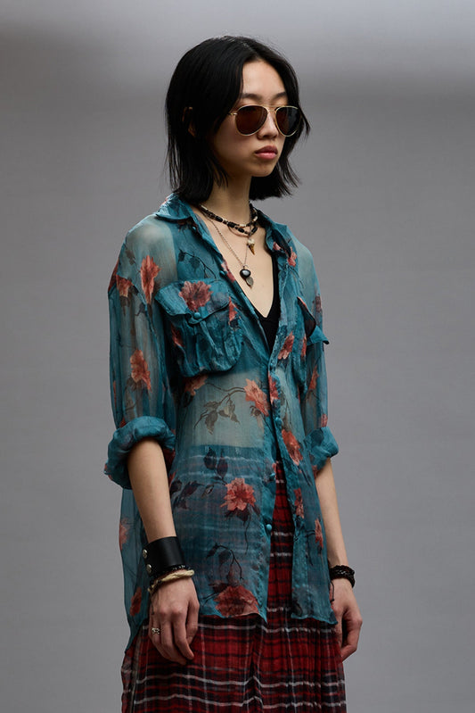 BELLOW POCKET RELAXED SHIRT - BLUE FLORAL - R13