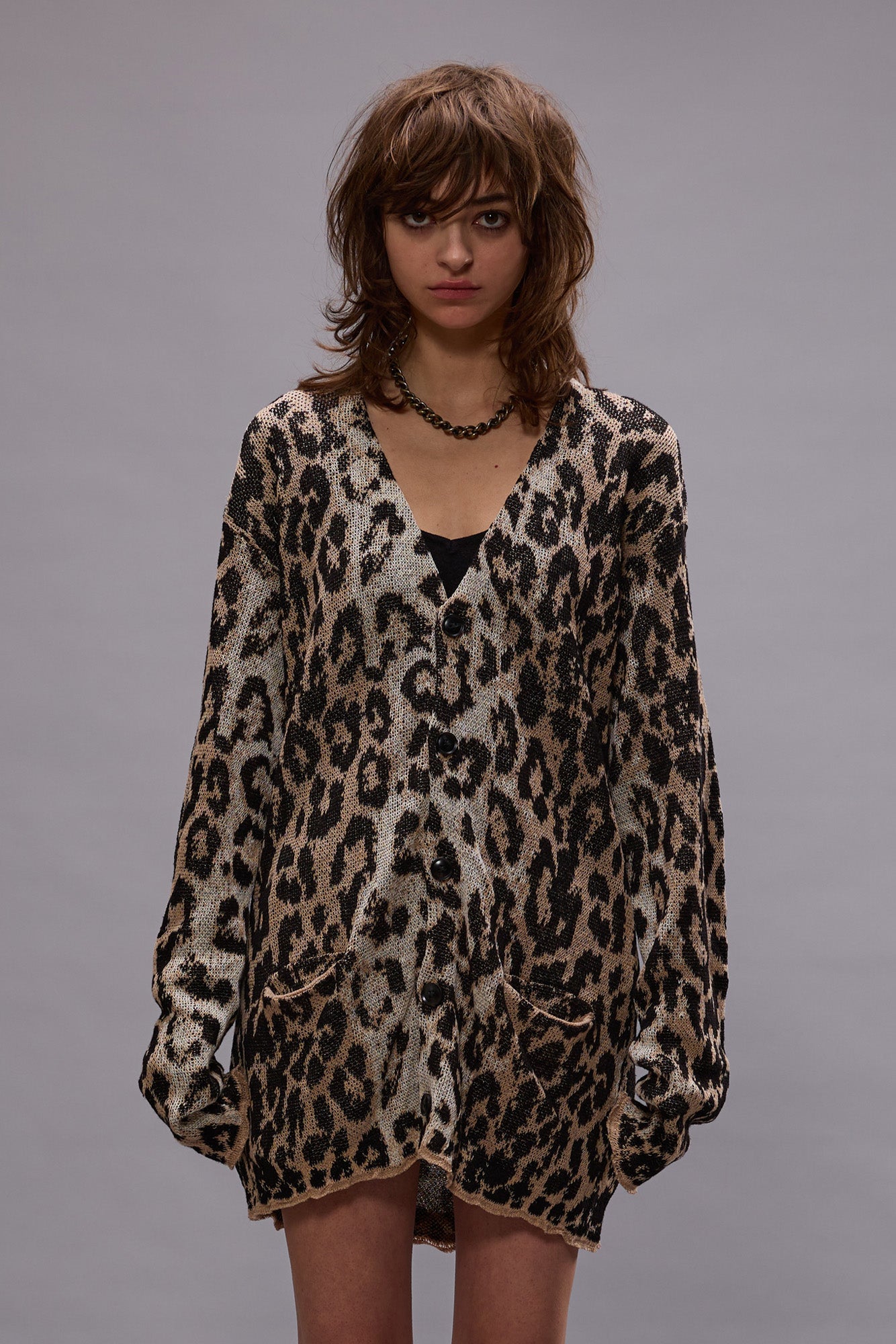 BOYFRIEND CARDIGAN - LIGHT LEOPARD JACQUARD - R13