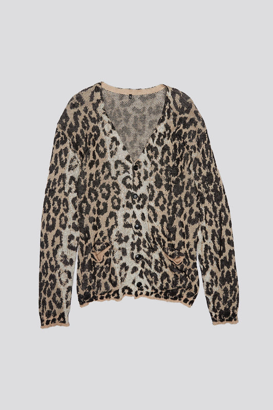 BOYFRIEND CARDIGAN - LIGHT LEOPARD JACQUARD - R13