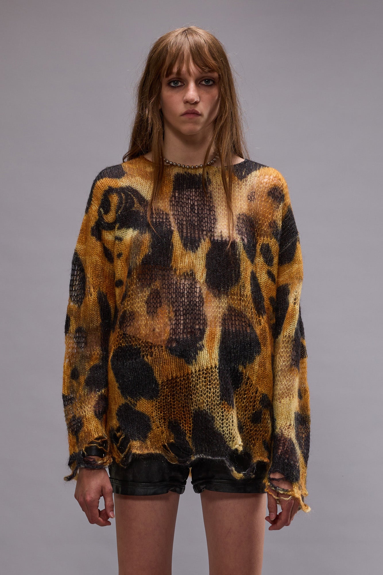 BOYFRIEND SWEATER WITH CAST-OFF NECK - LEOPARD - R13