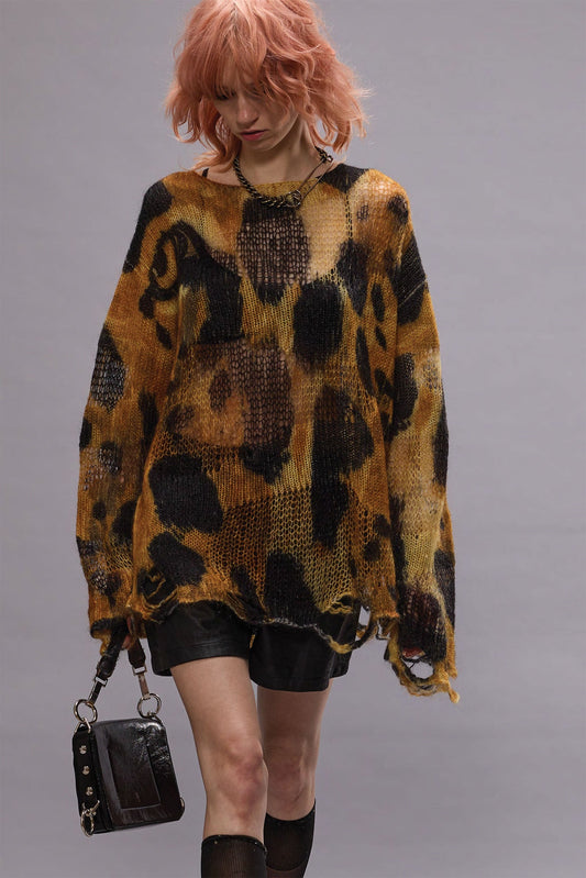 BOYFRIEND SWEATER WITH CAST-OFF NECK - LEOPARD - R13