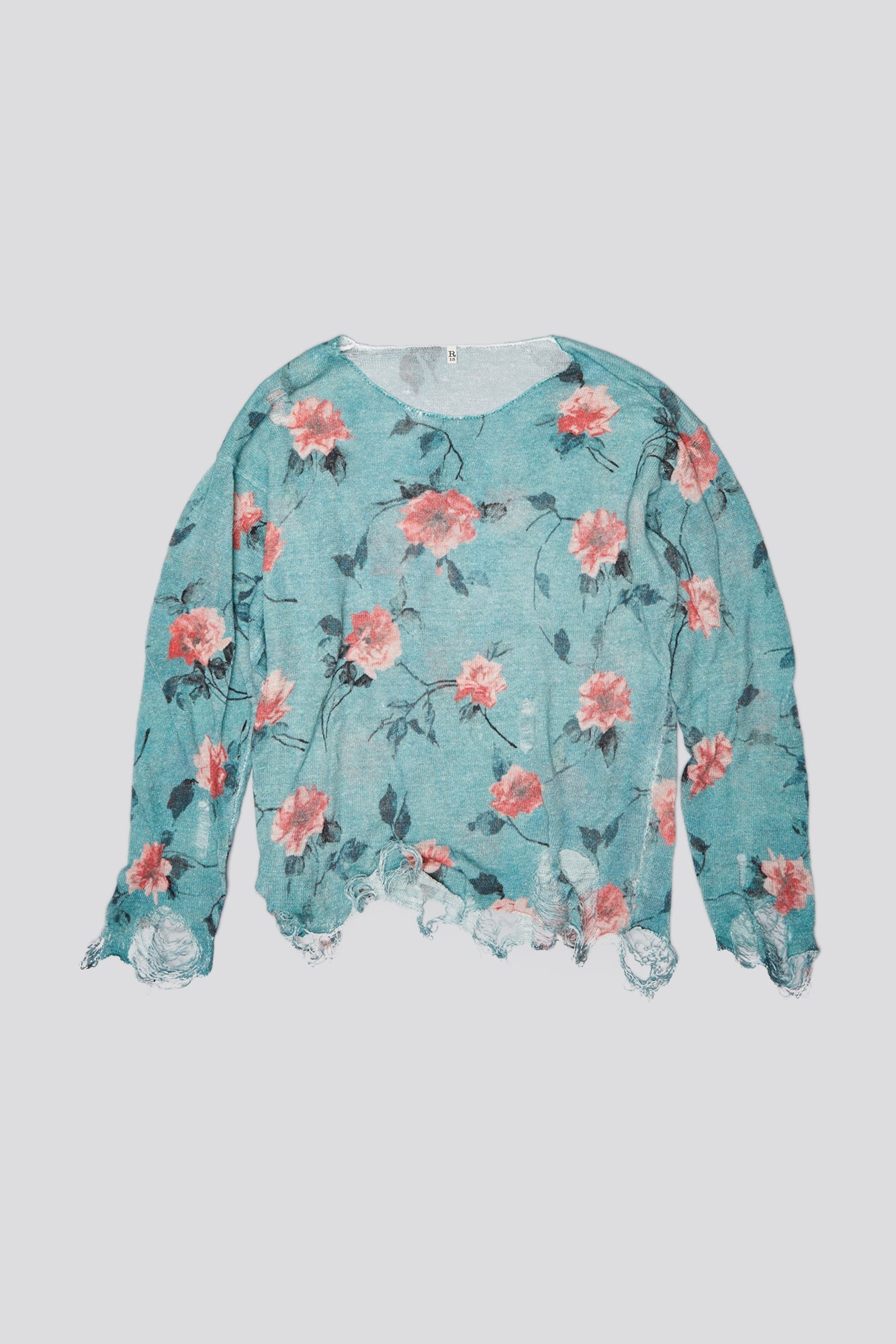 CAST-OFF NECK BOYFRIEND SWEATER - BLUE FLORAL - R13