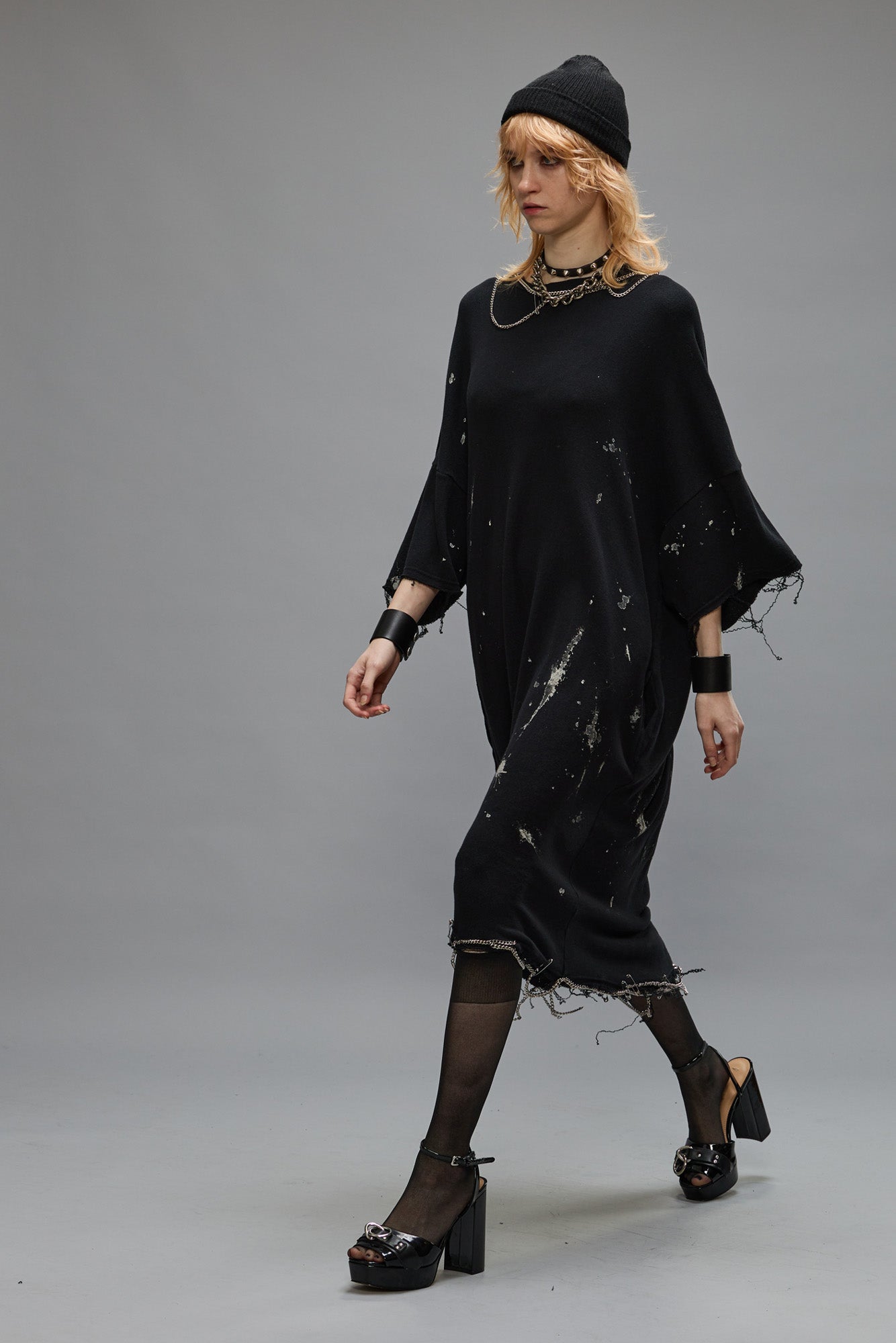 CHAIN EMBELLISHED SHIRTDRESS - SPLATTERED BLACK - R13