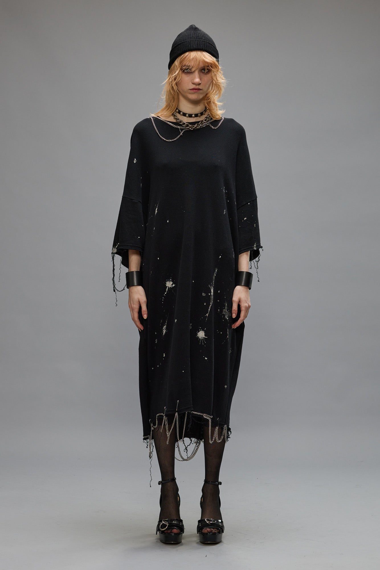 CHAIN EMBELLISHED SHIRTDRESS - SPLATTERED BLACK - R13