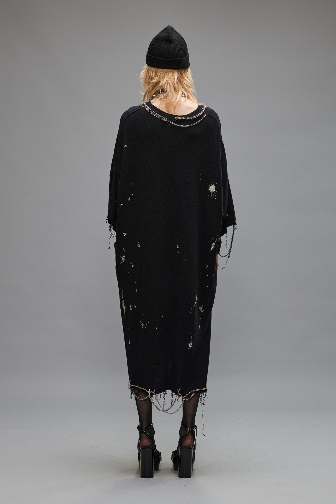 CHAIN EMBELLISHED SHIRTDRESS - SPLATTERED BLACK - R13