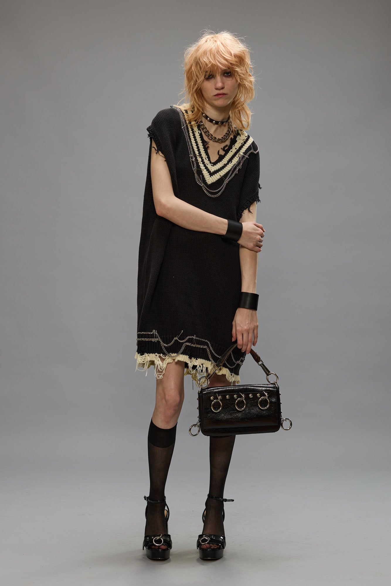 CHAIN EMBELLISHED VEST DRESS - BLACK - R13