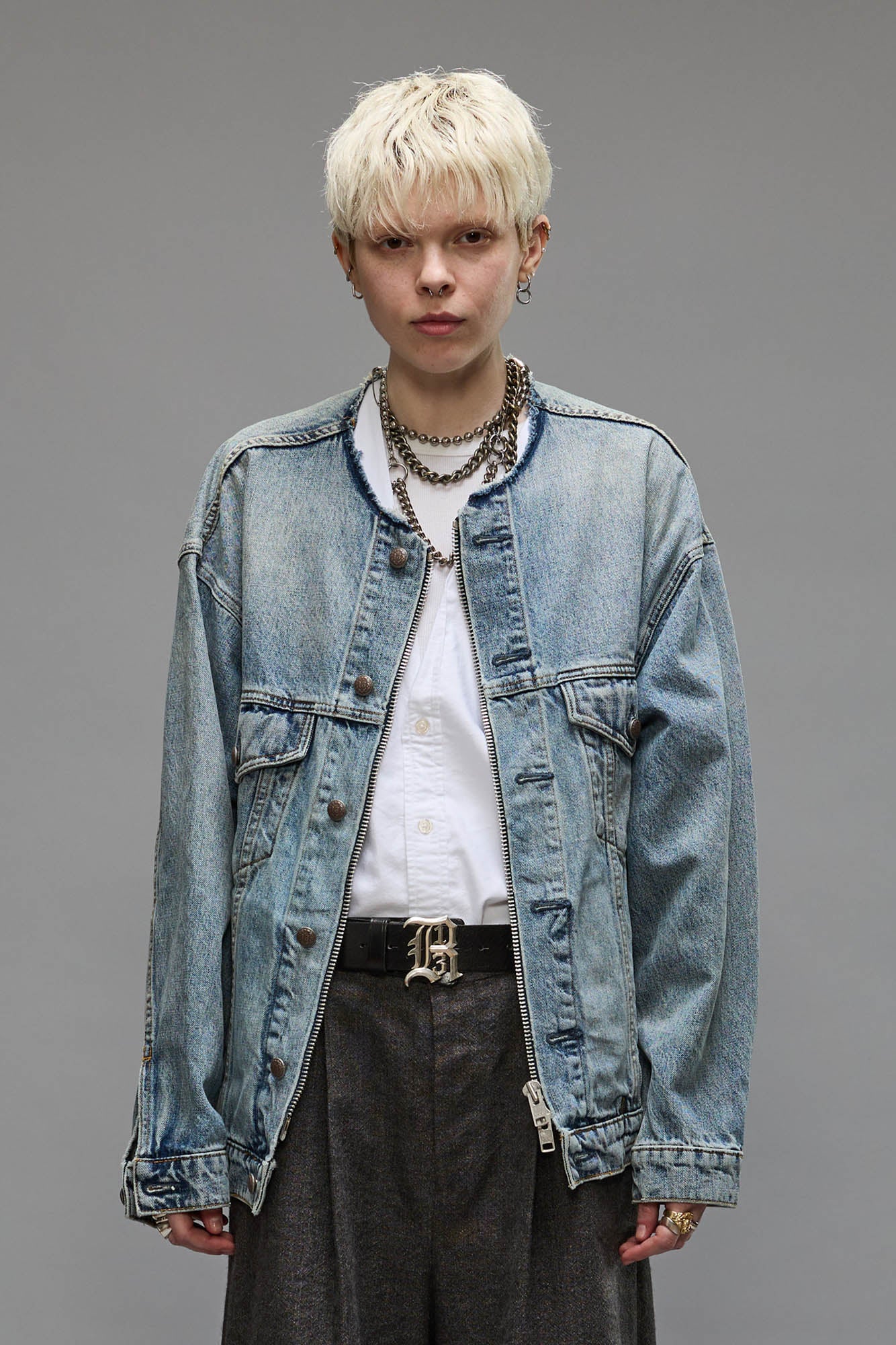 COLLARLESS TRUCKER JACKET - CAXTON BLUE - R13