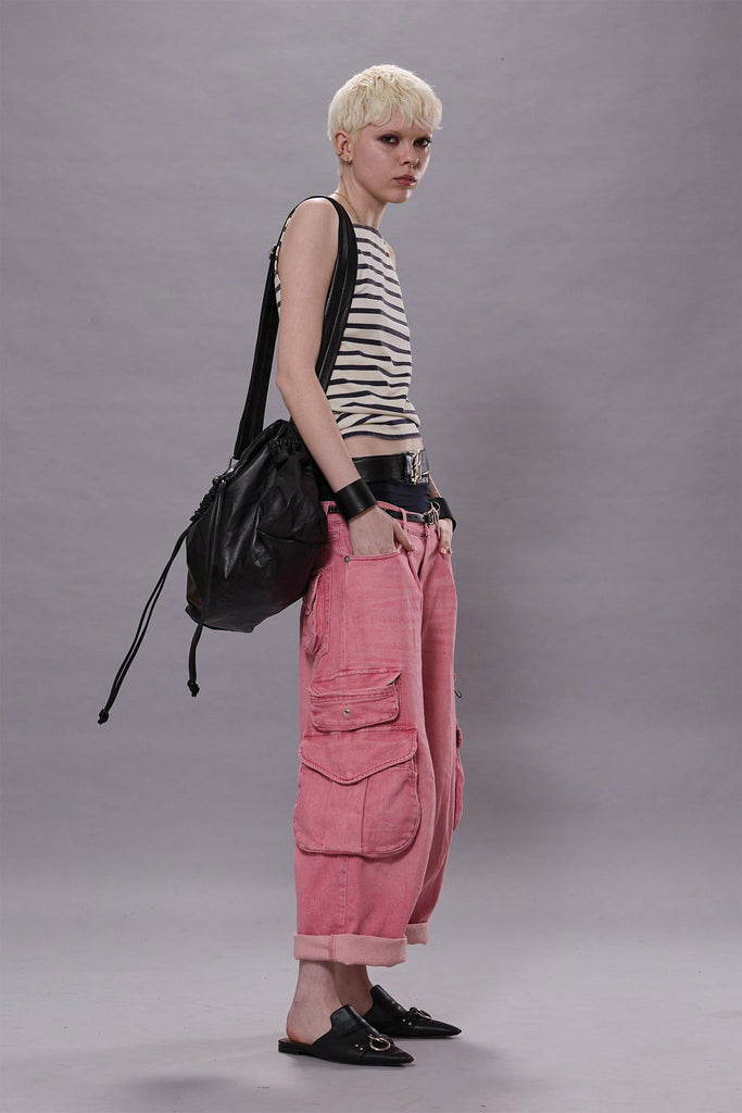 CROPPED MULTI POCKET CARGO - CORAL STRETCH