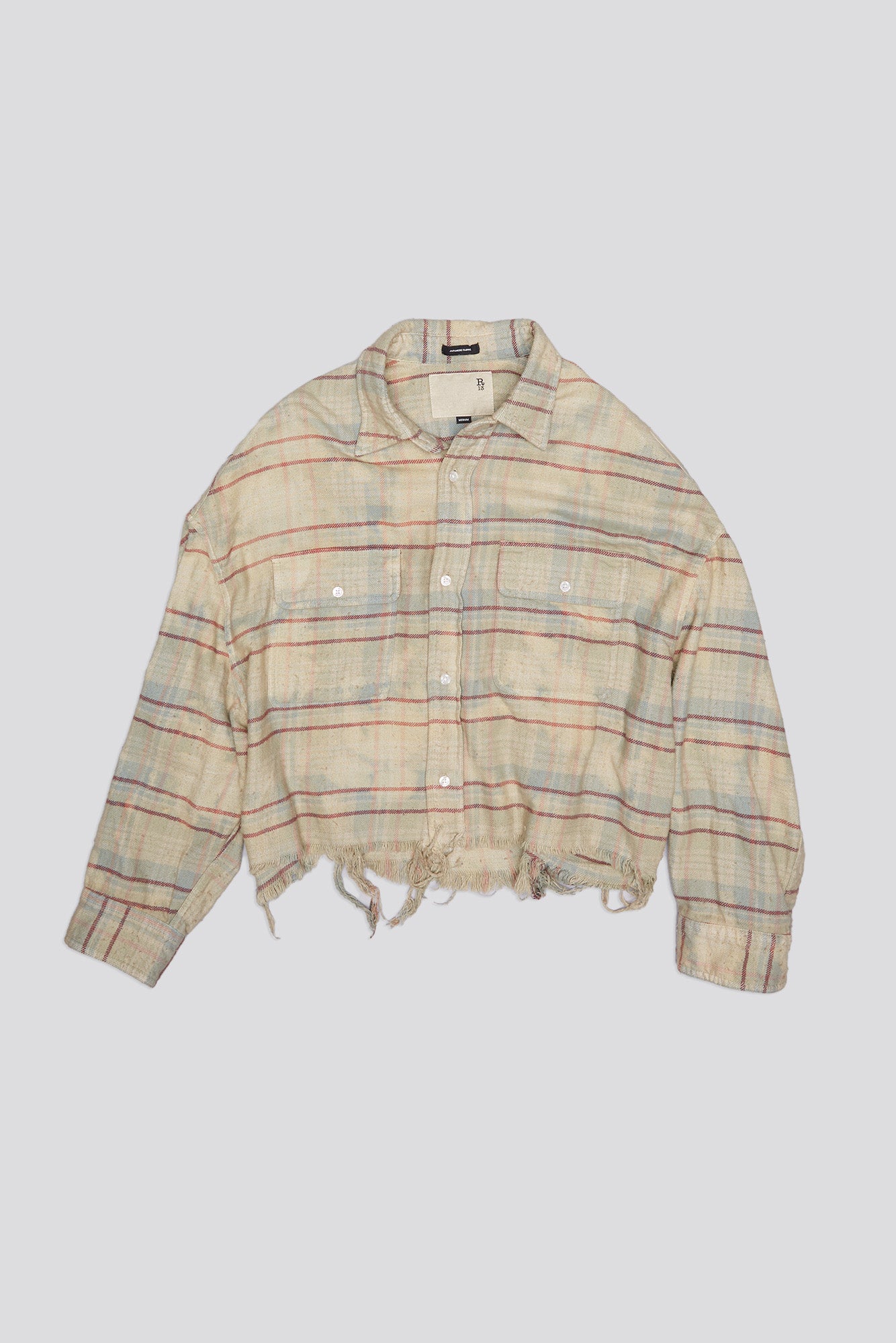 CROPPED WORKSHIRT - BLEACHED LIGHT BLUE PLAID - R13