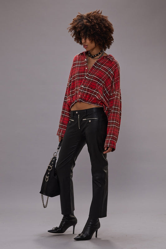 CROSSOVER BUBBLE SHIRT - WASHED RED PLAID - R13