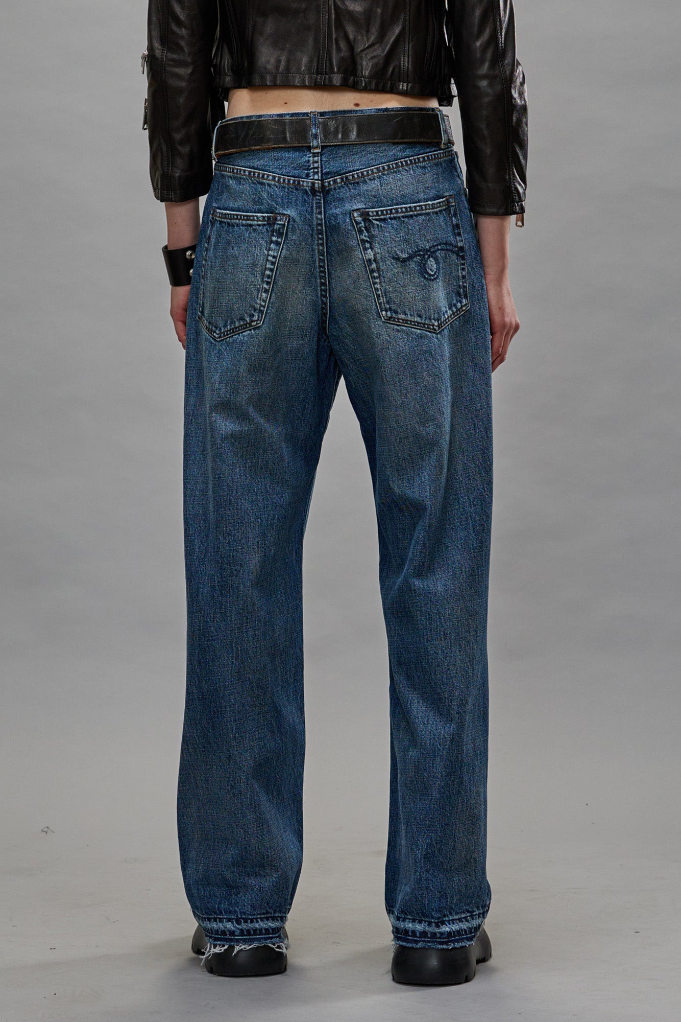 R13 Jane Distress Blue Indigo Disco outlet WideLleg Jeans sz 25 $495