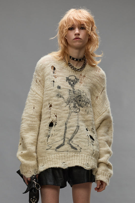 DISTRESSED SWEATER - CREAM - R13