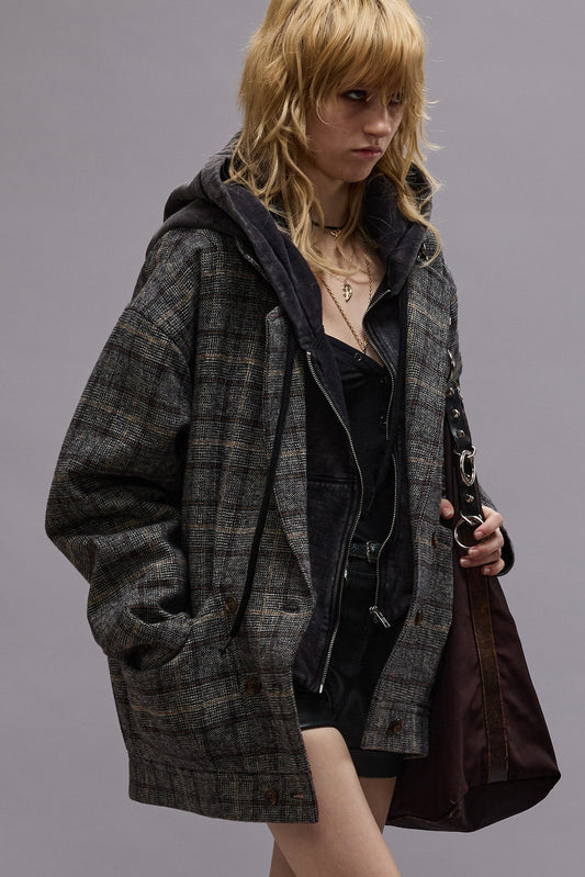 DOUBLE BREASTED JACKET - GREY PLAID - R13