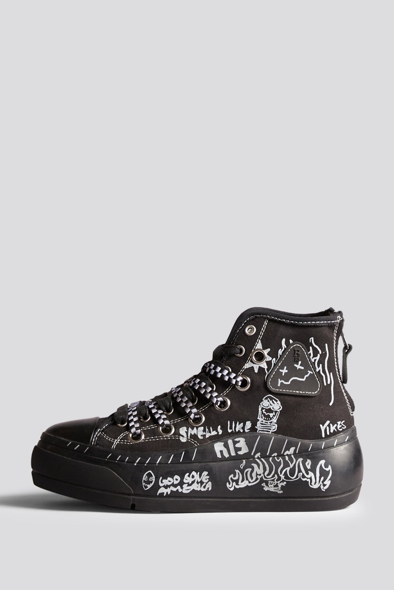 DOUBLE GROMMET KURT HIGH TOP SNEAKER - BLACKOUT GRAFFITI - R13