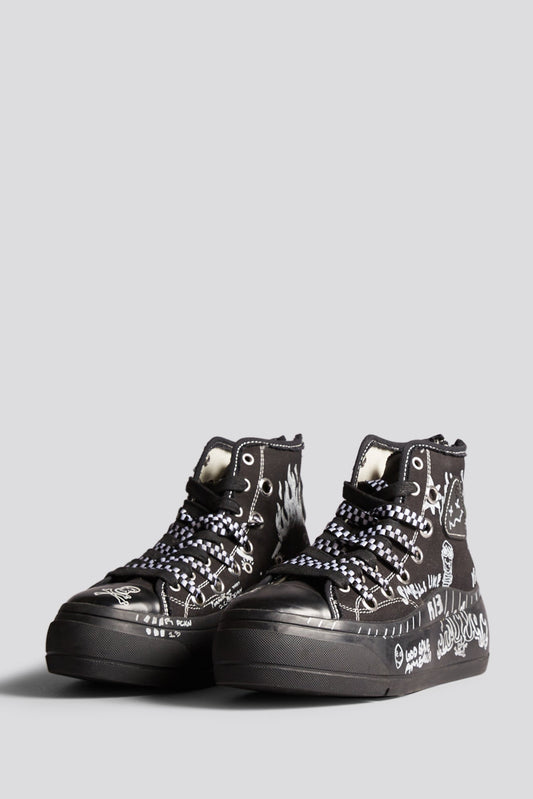 DOUBLE GROMMET KURT HIGH TOP SNEAKER - BLACKOUT GRAFFITI - R13