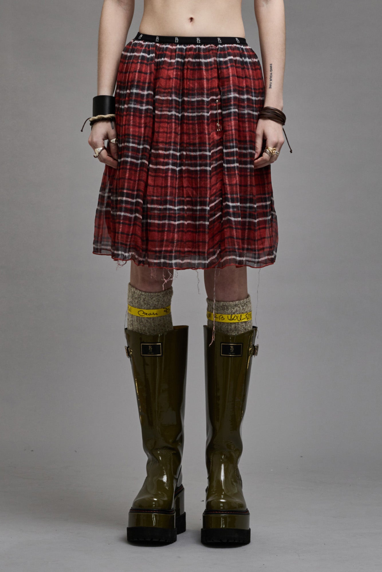 DOUBLE LAYER KILT SKIRT - RED PLAID - R13