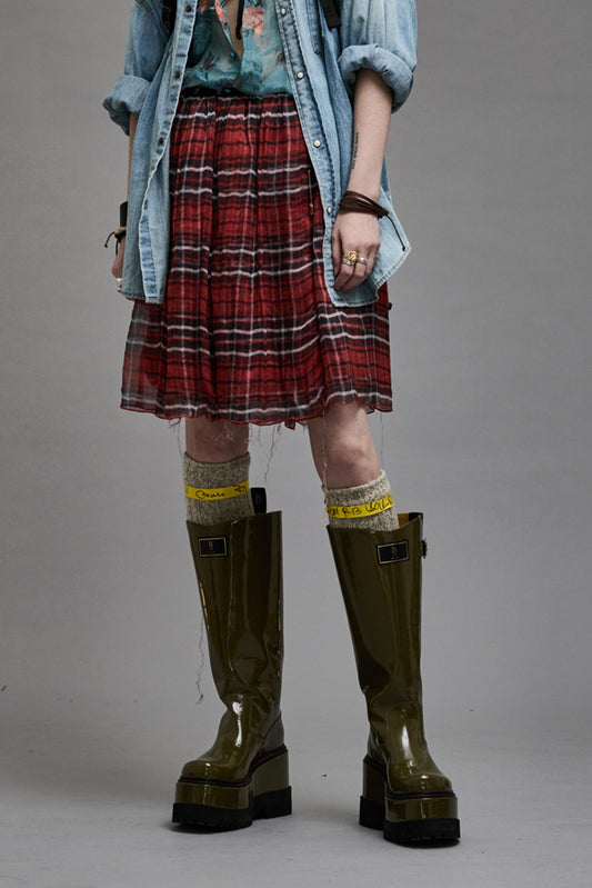 DOUBLE LAYER KILT SKIRT - RED PLAID - R13