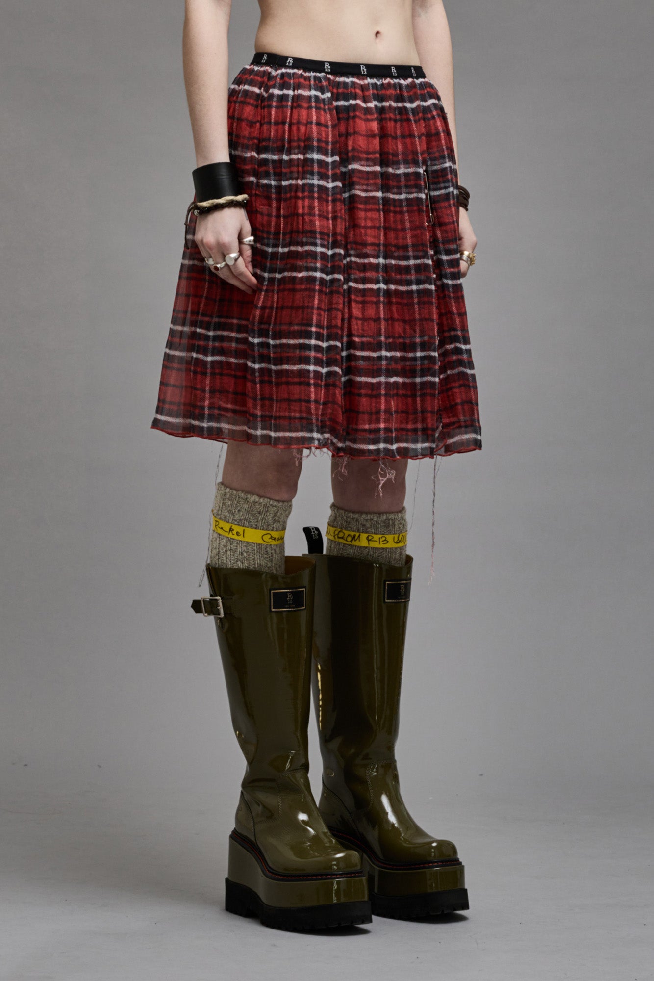 DOUBLE LAYER KILT SKIRT - RED PLAID - R13