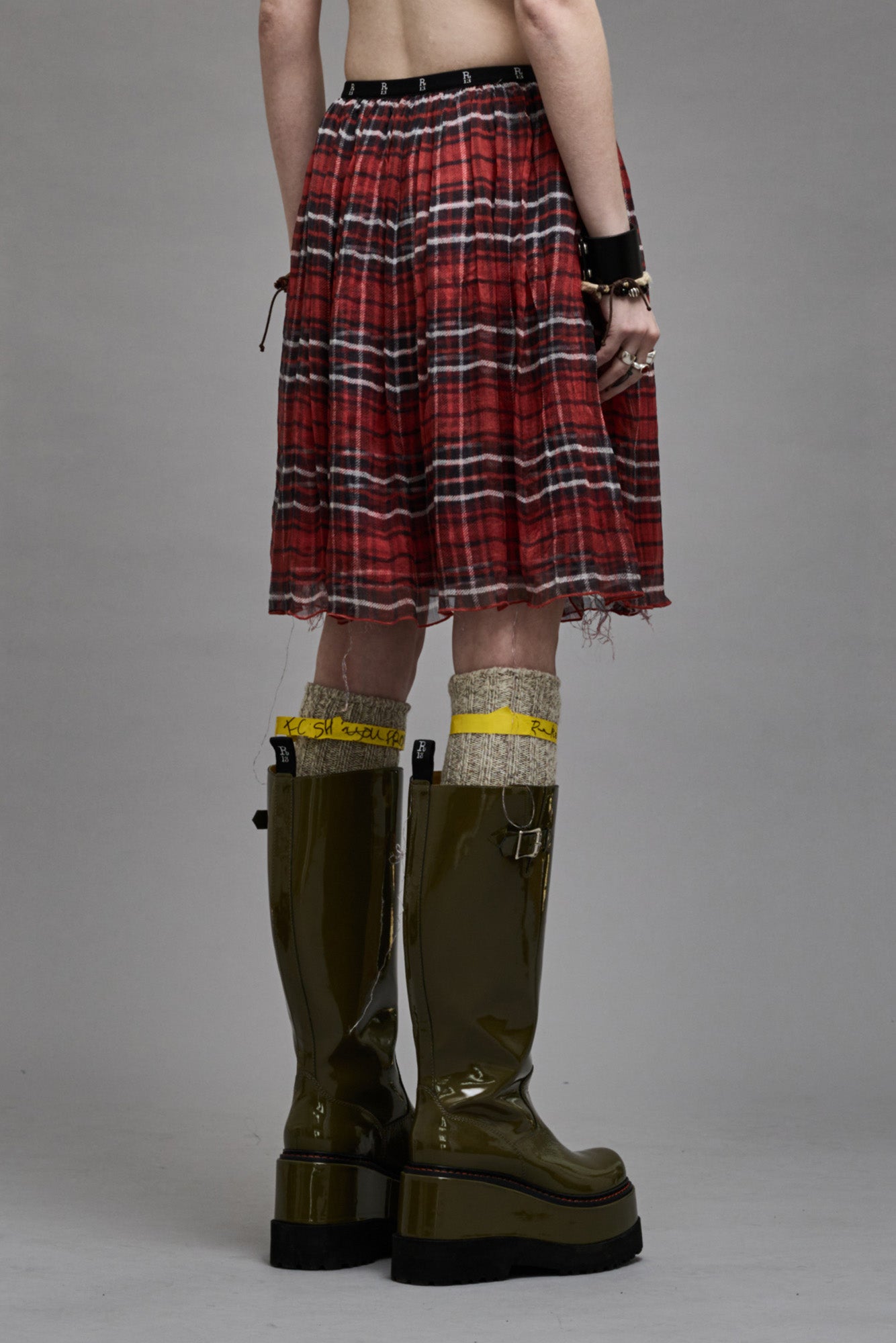 DOUBLE LAYER KILT SKIRT - RED PLAID - R13