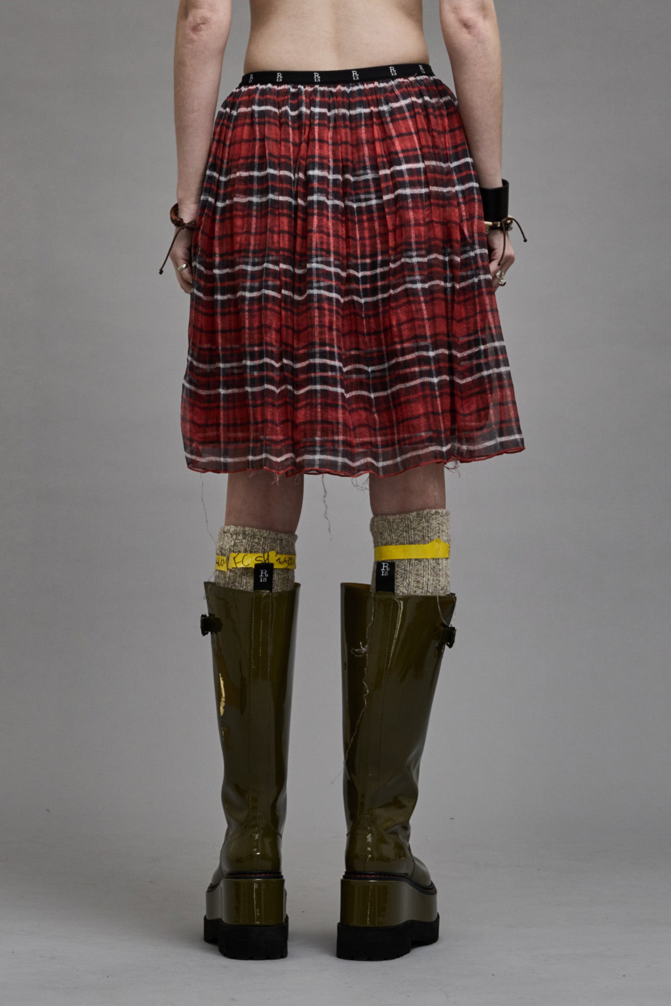 DOUBLE LAYER KILT SKIRT - RED PLAID - R13