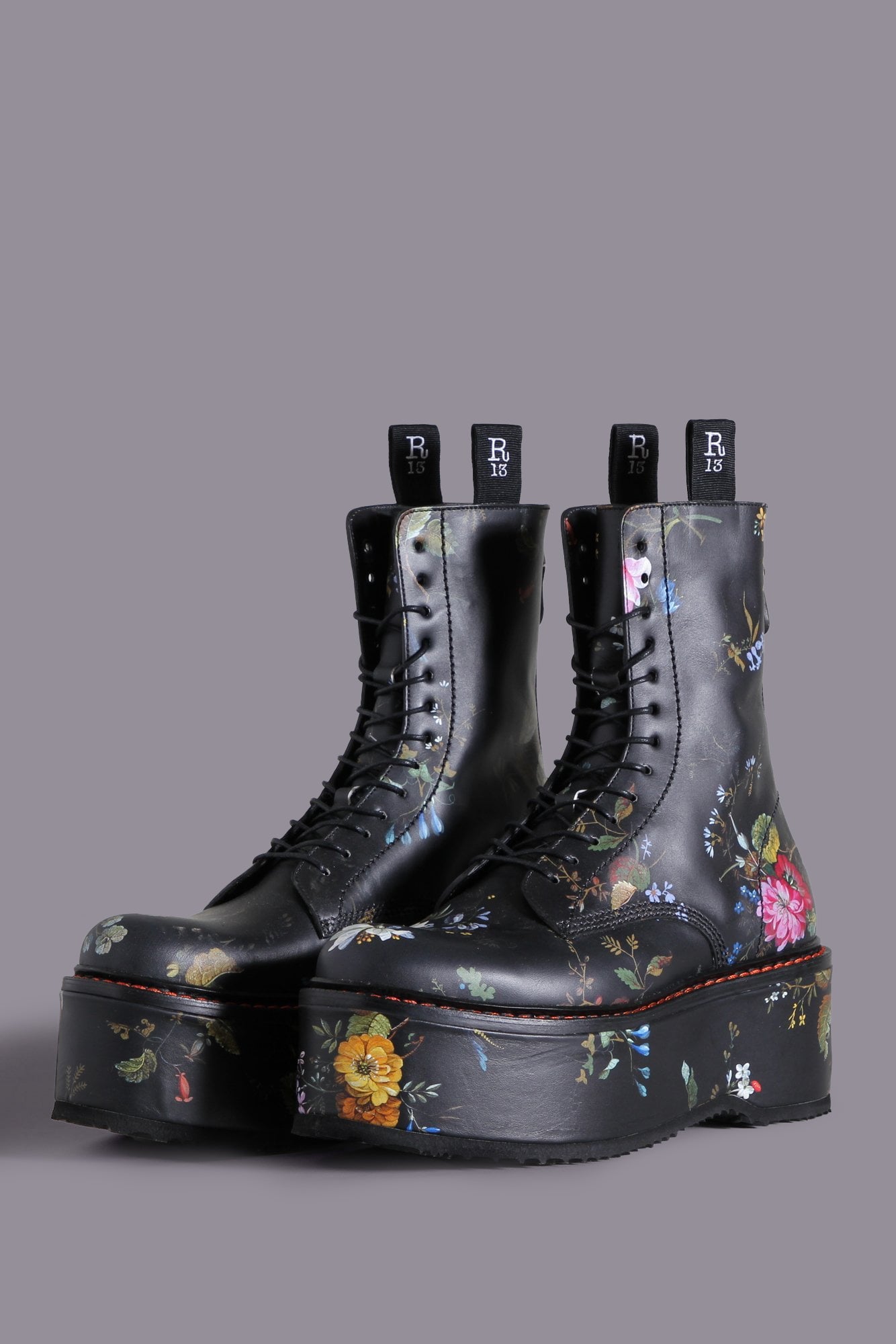 DOUBLE STACK BOOT - BLACK FLORAL - R13