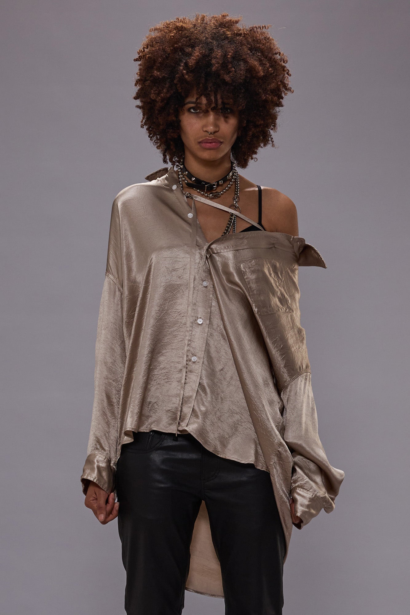 DROP NECK SHIRT WITH STRAP - BEIGE - R13