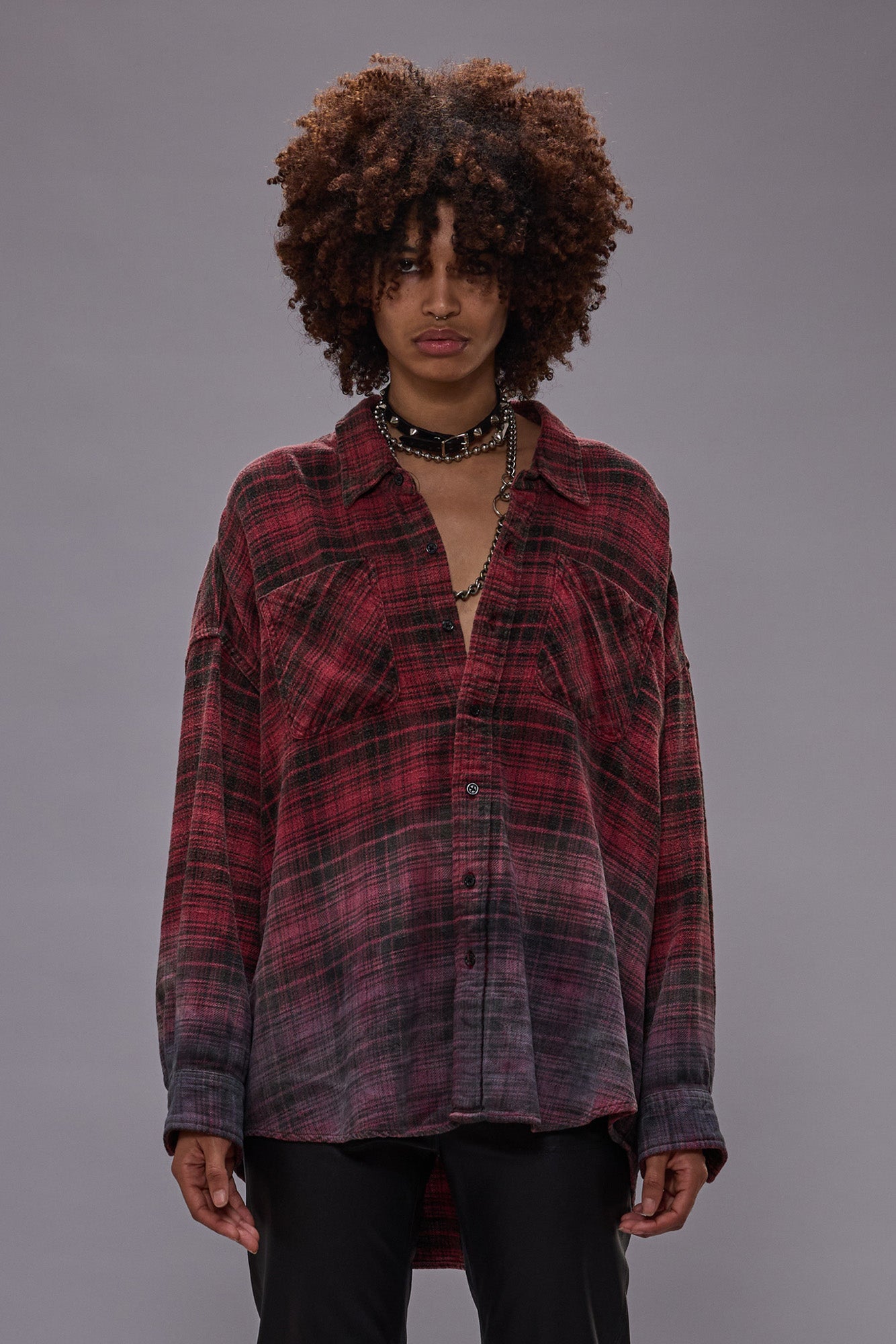 DROP NECK WORKSHIRT - DIP DYE RED PLAID - R13