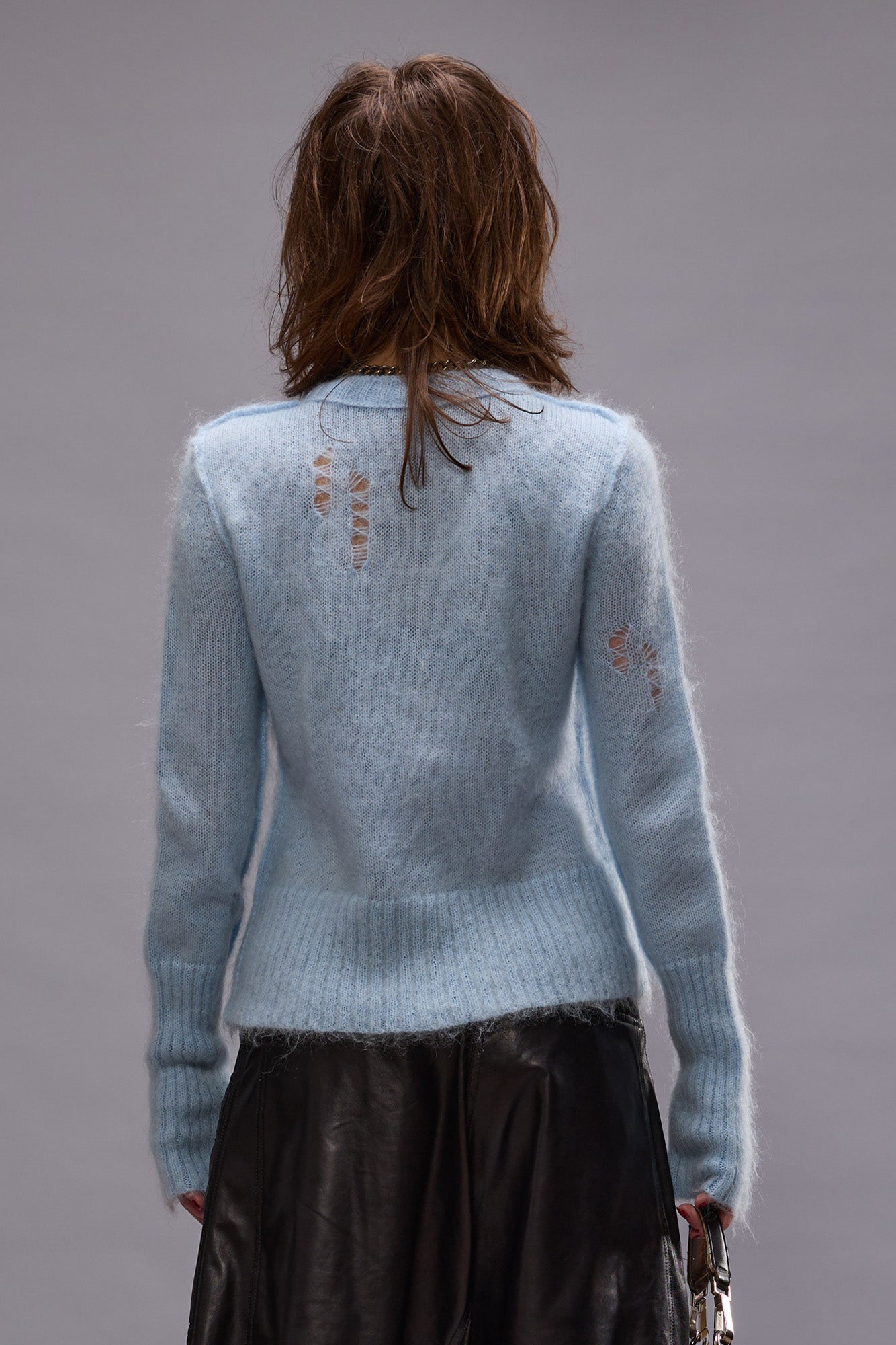 ELONGATED SHRUNKEN CREWNECK CARDIGAN - LIGHT BLUE - R13