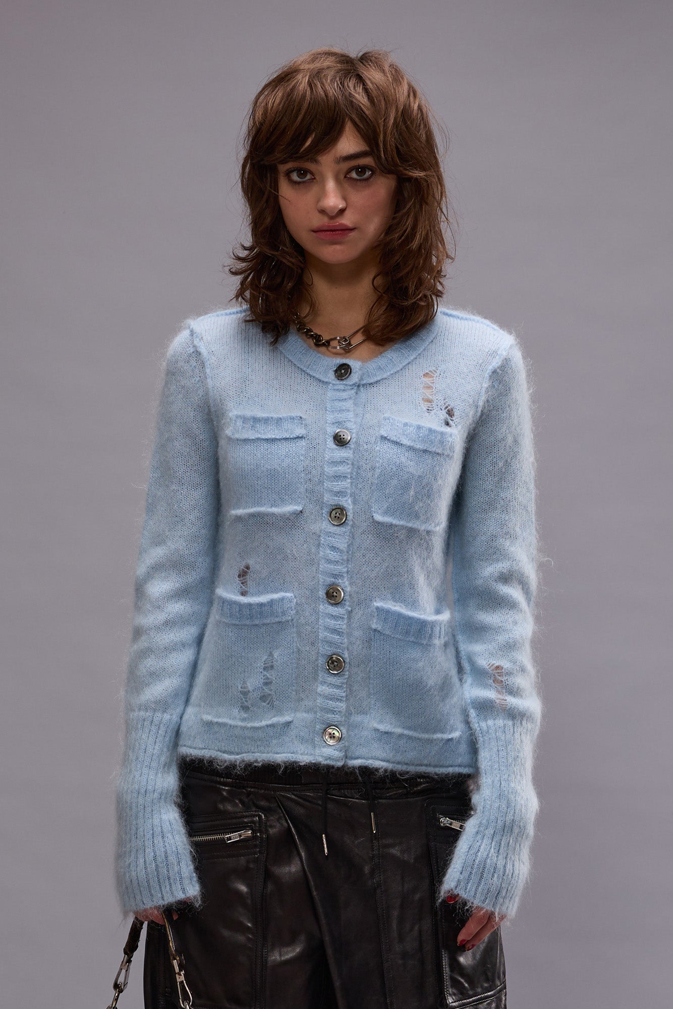 ELONGATED SHRUNKEN CREWNECK CARDIGAN - LIGHT BLUE - R13