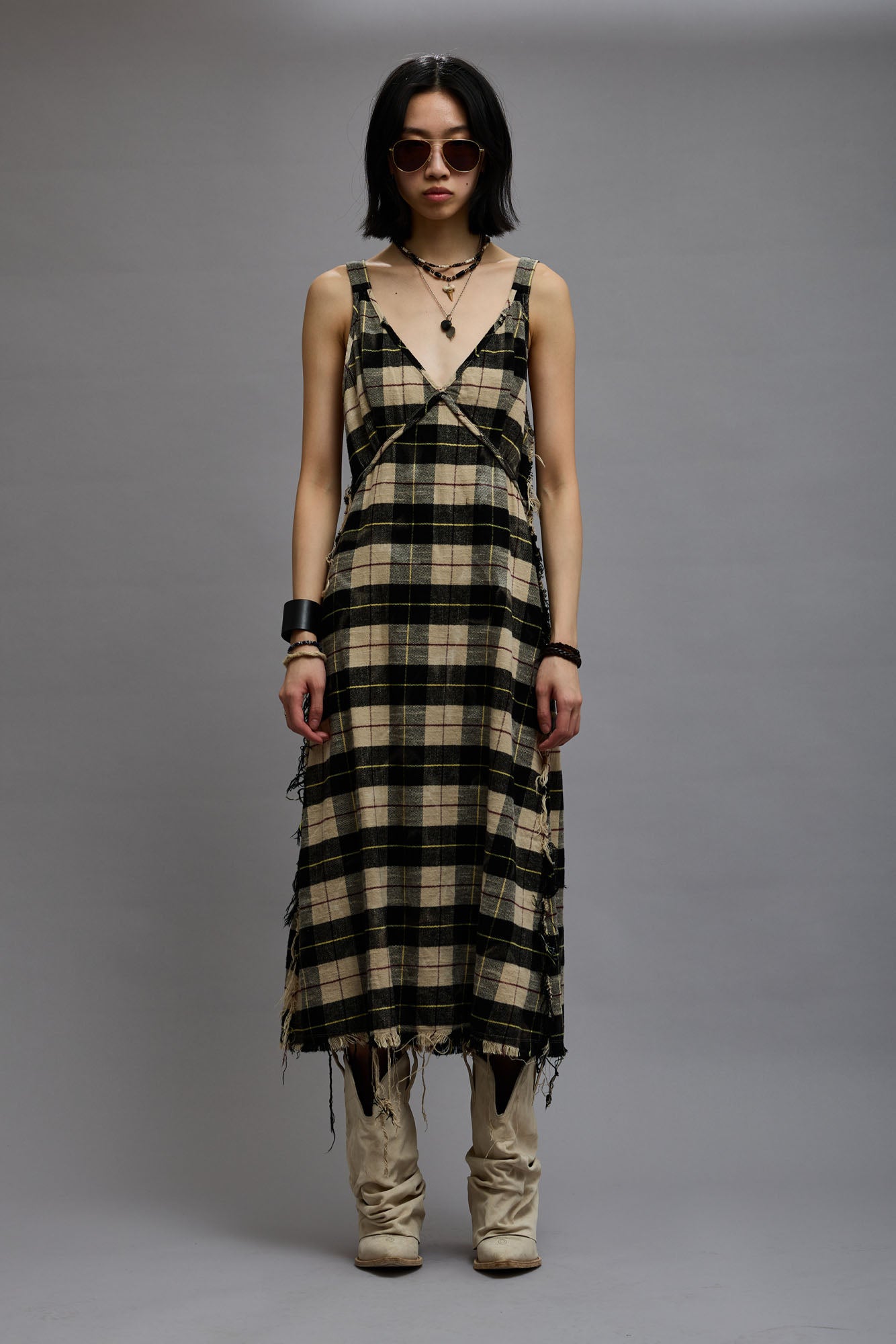 GRUNGE SLIP - BLEACHED ECRU PLAID - R13