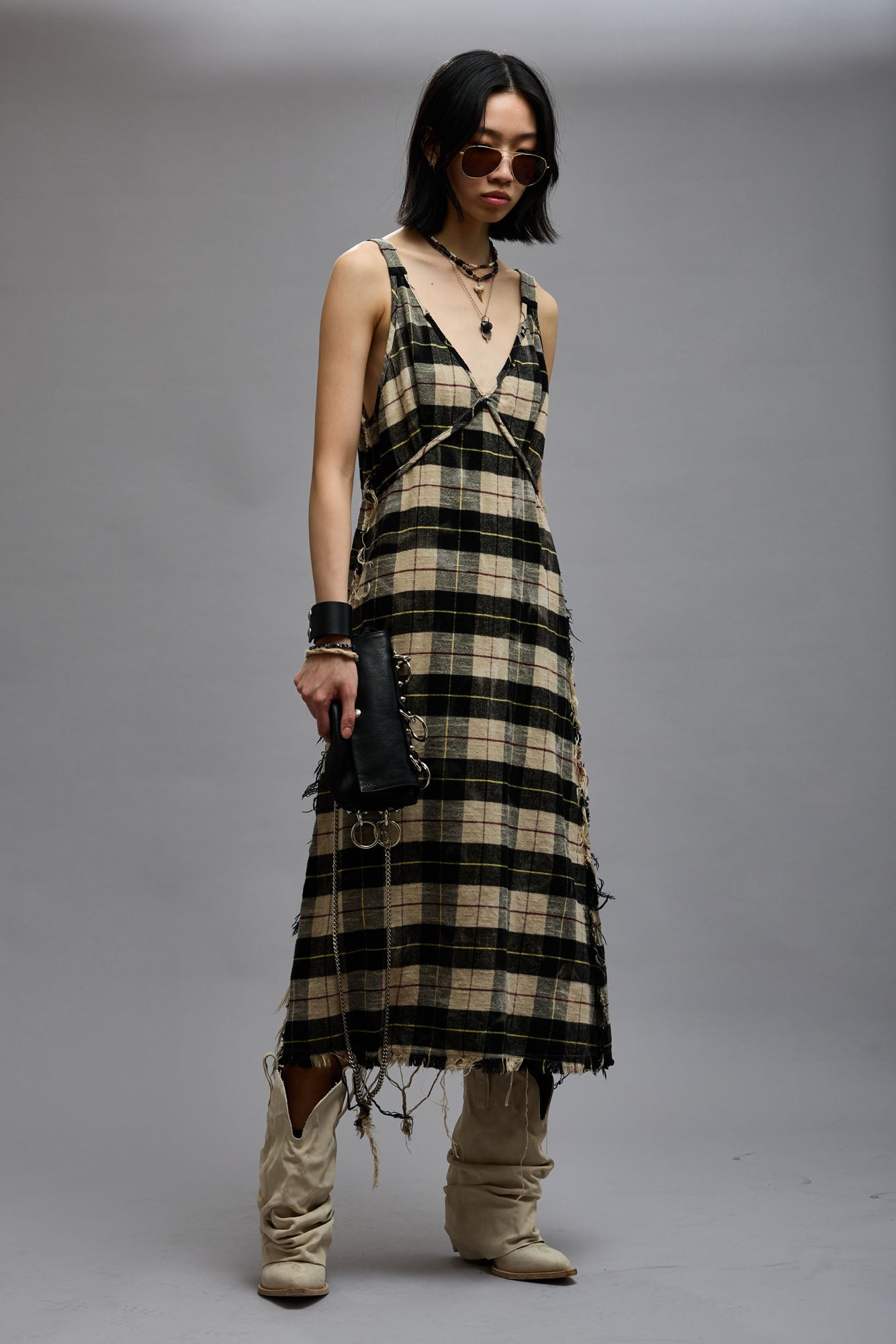 GRUNGE SLIP - BLEACHED ECRU PLAID - R13