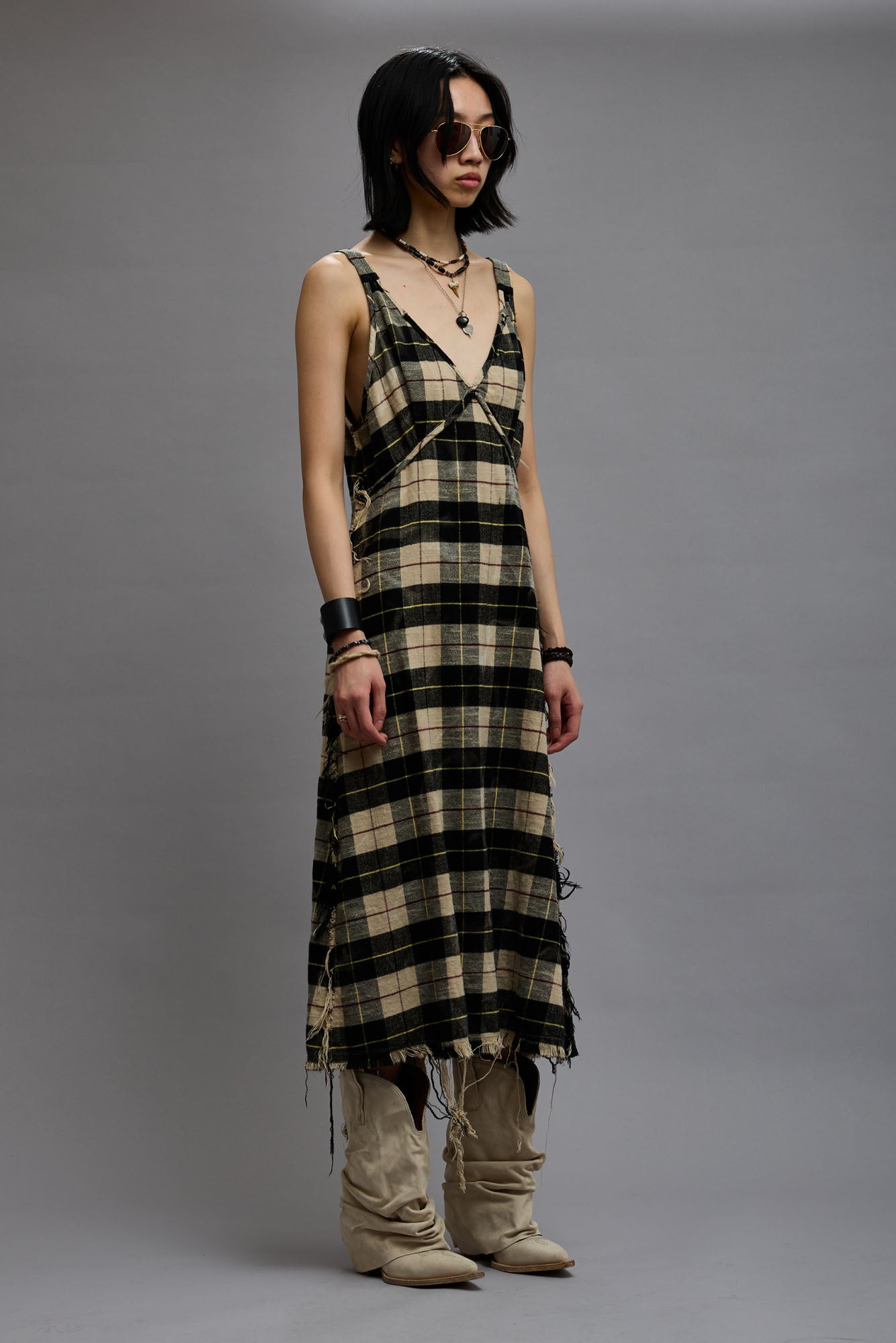 GRUNGE SLIP - BLEACHED ECRU PLAID - R13