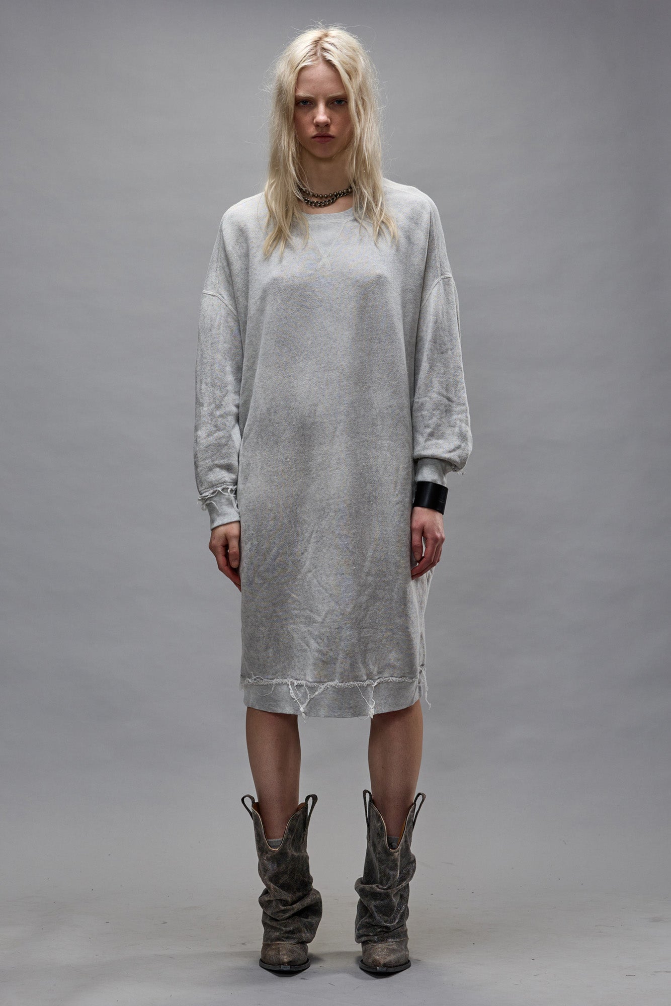 GRUNGE SWEATSHIRT DRESS - HEATHER GREY - R13