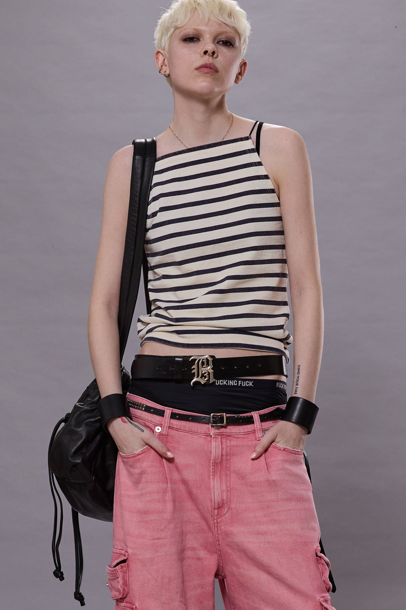 HALTER STRIPE TEE - NAVY/ECRU WIDE STRIPE