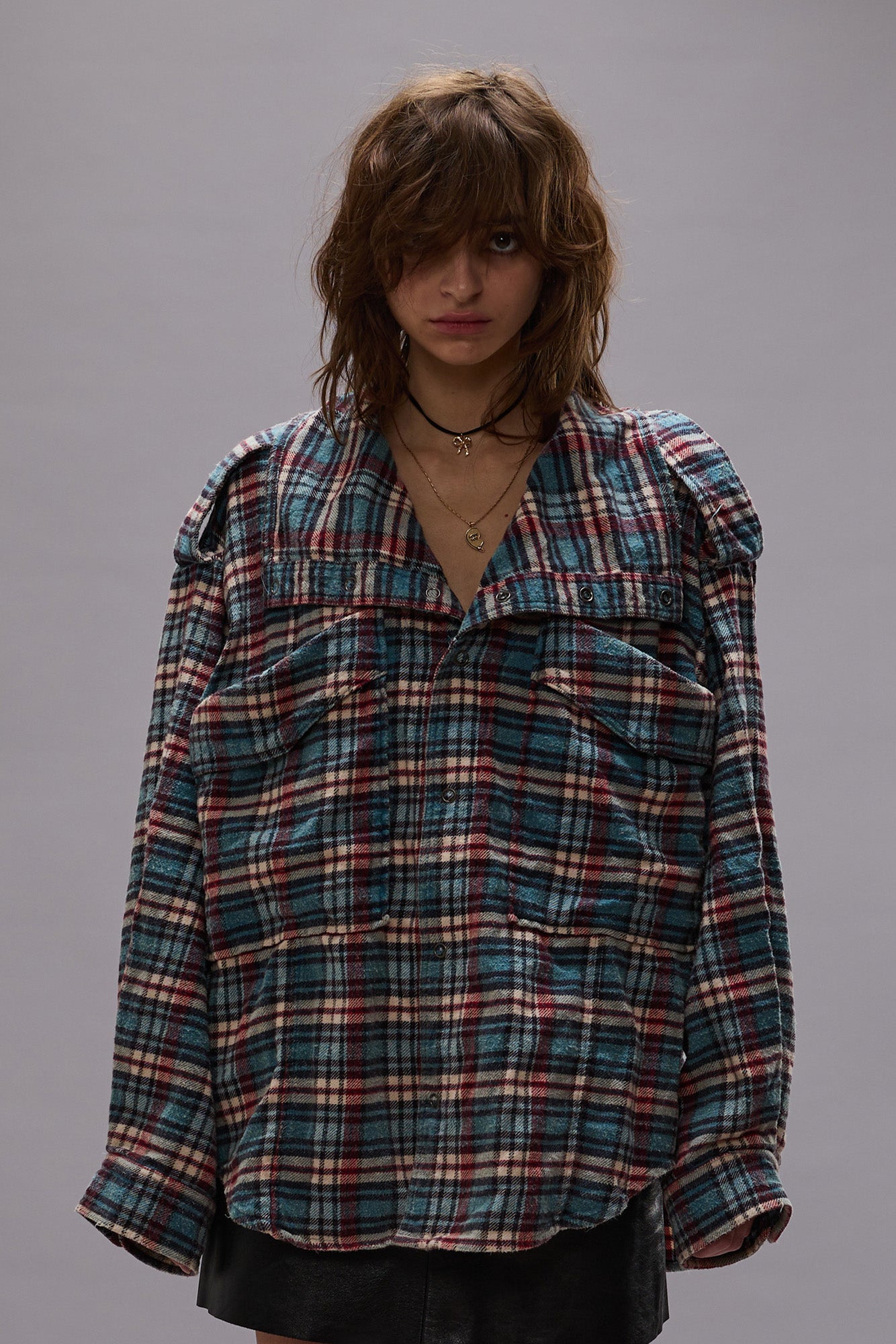 HIGH NECK SHIRT - BLUE PLAID - R13