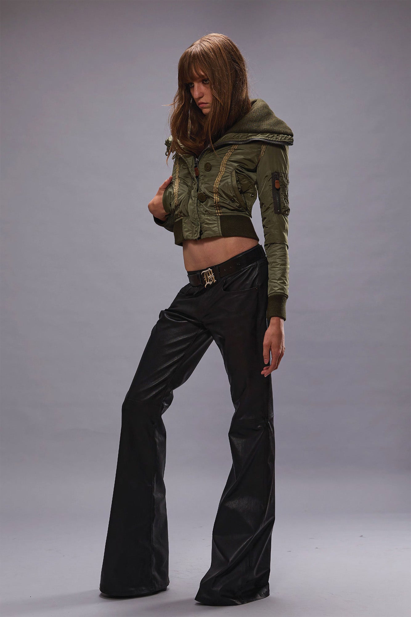 HIGH NECK SHRUNKEN N2B JACKET - OLIVE - R13