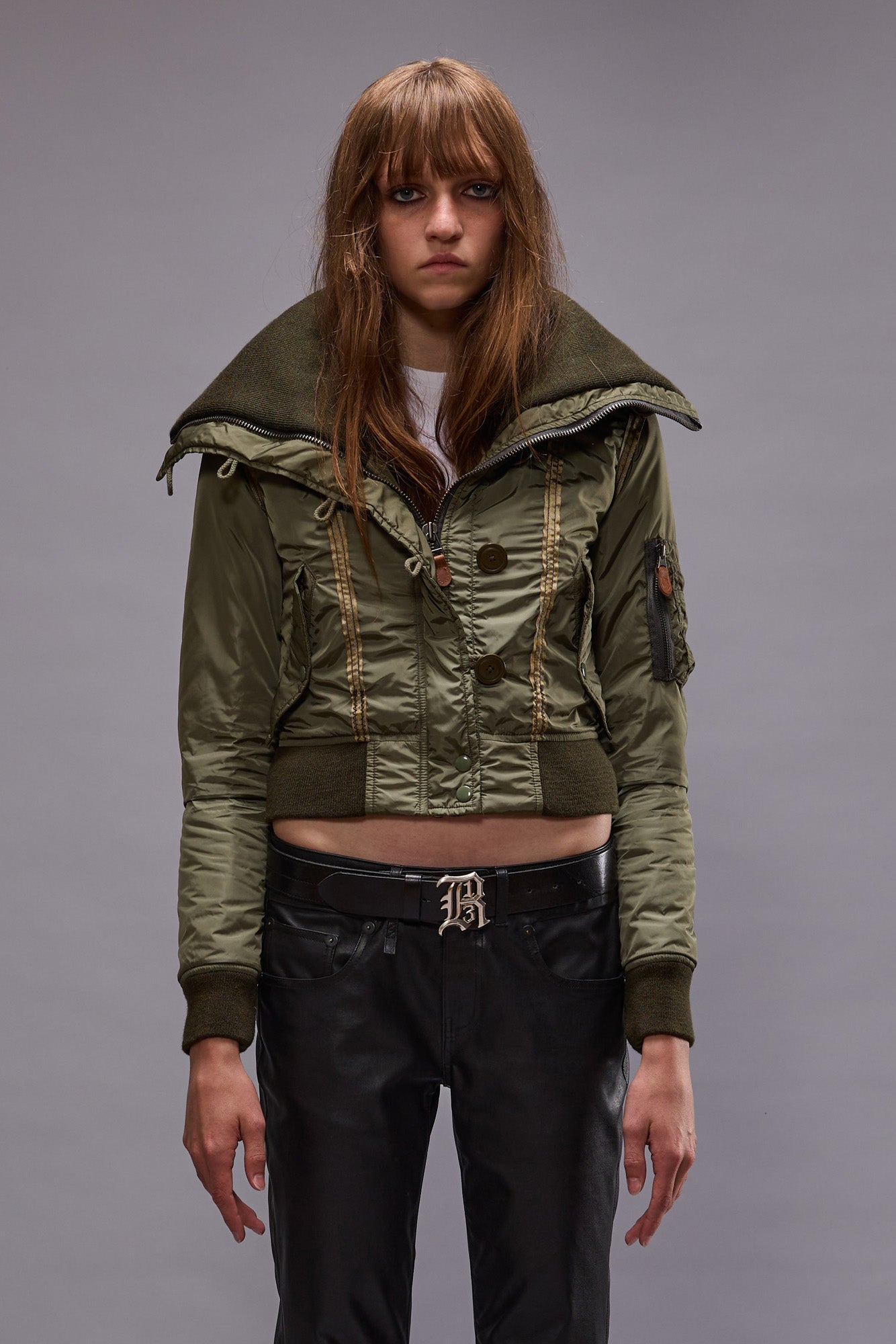 HIGH NECK SHRUNKEN N2B JACKET - OLIVE - R13