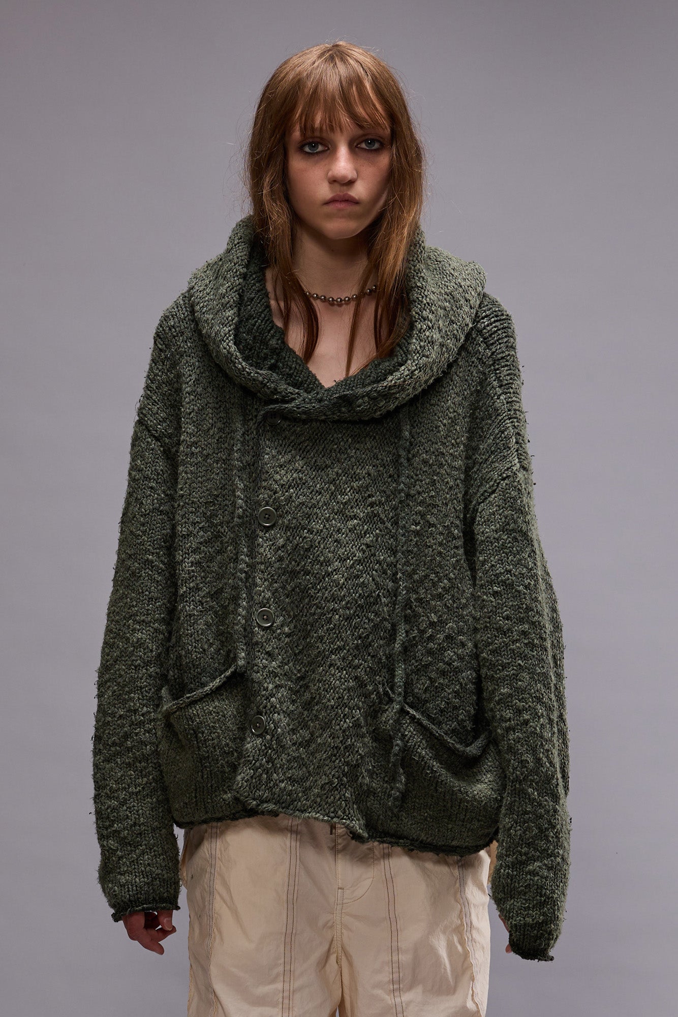 HOODED PARKA CARDIGAN - WASHED OLIVE - R13