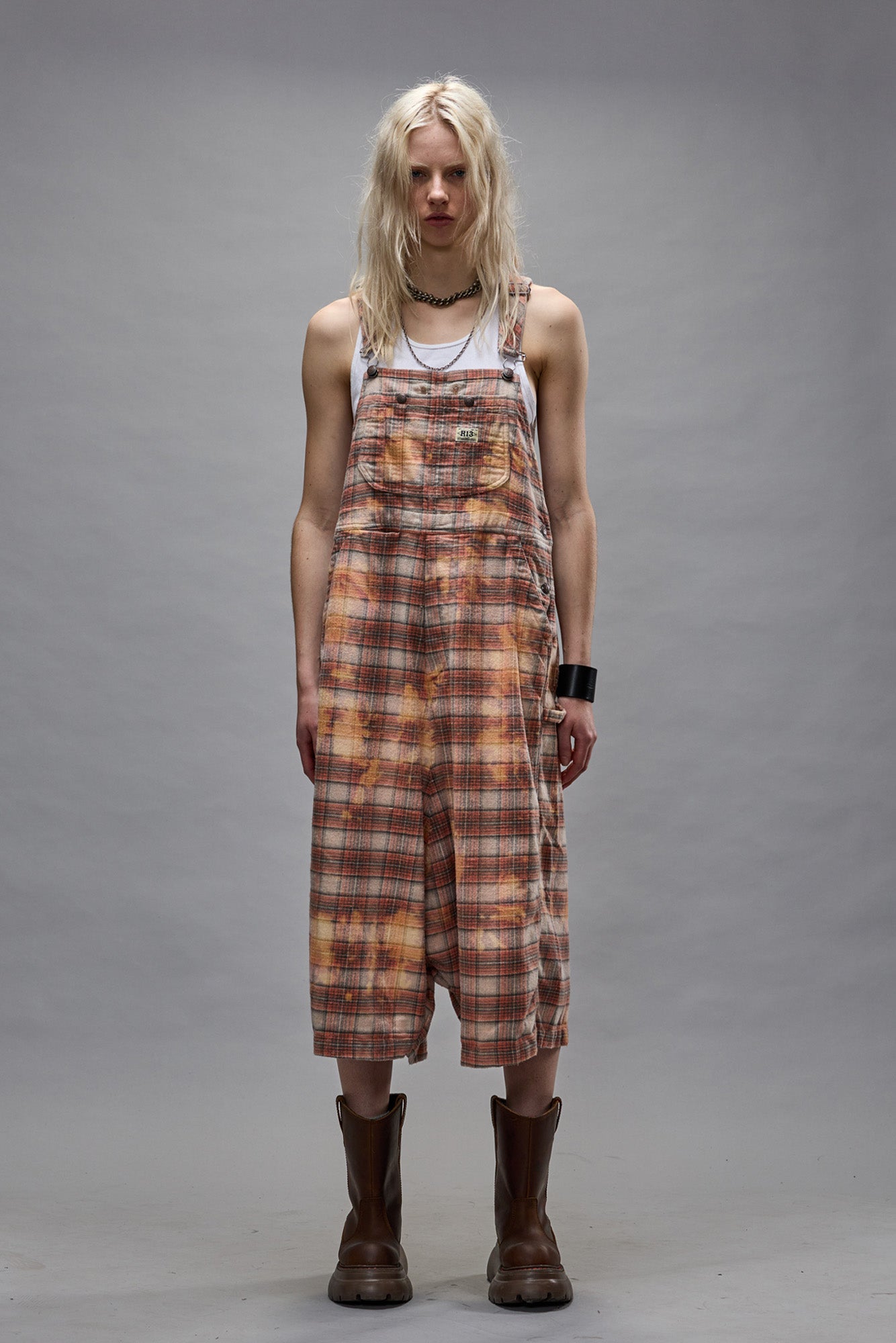 JUMBO OVERALL - BLEACHED ORANGE PLAID - R13