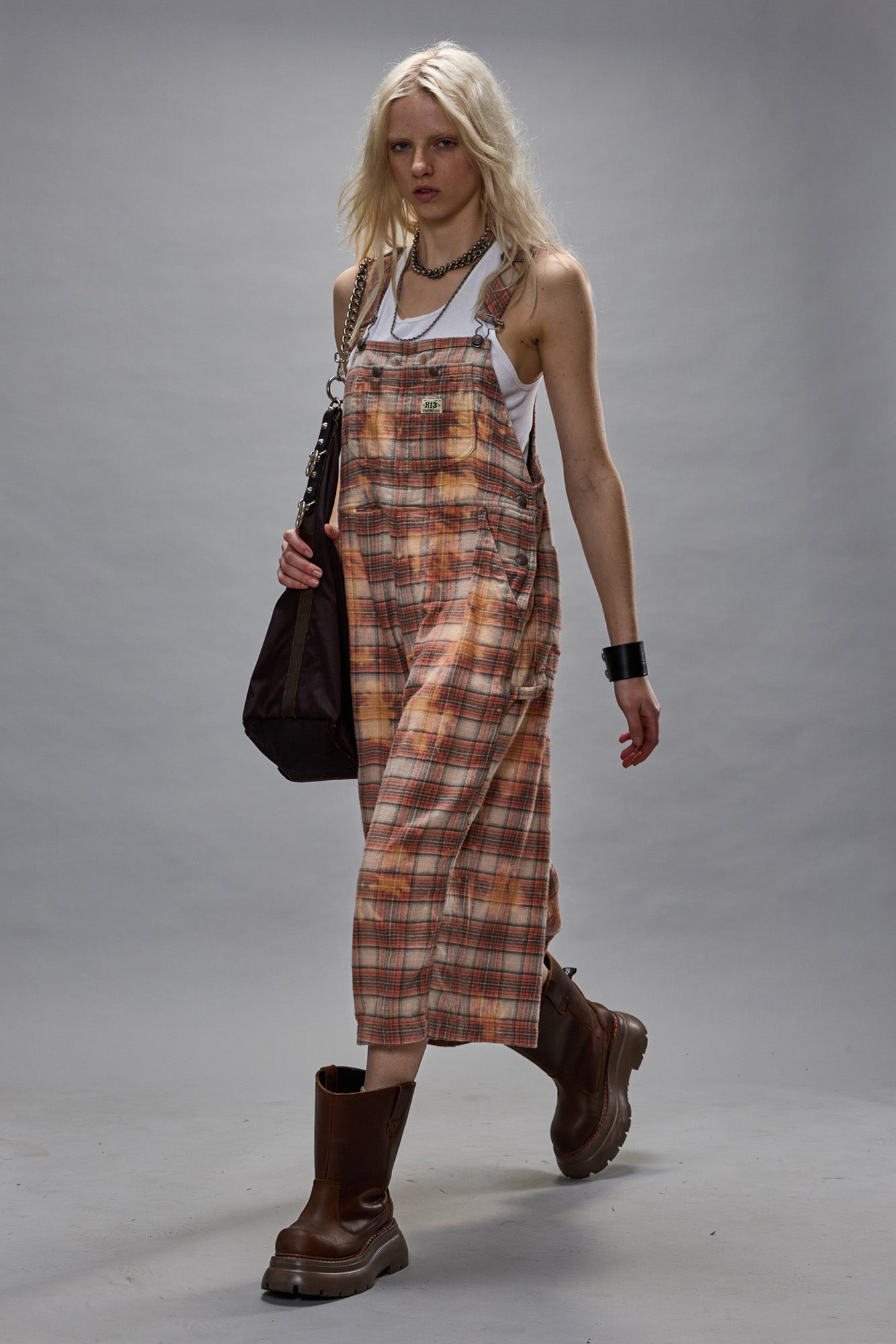 JUMBO OVERALL - BLEACHED ORANGE PLAID - R13