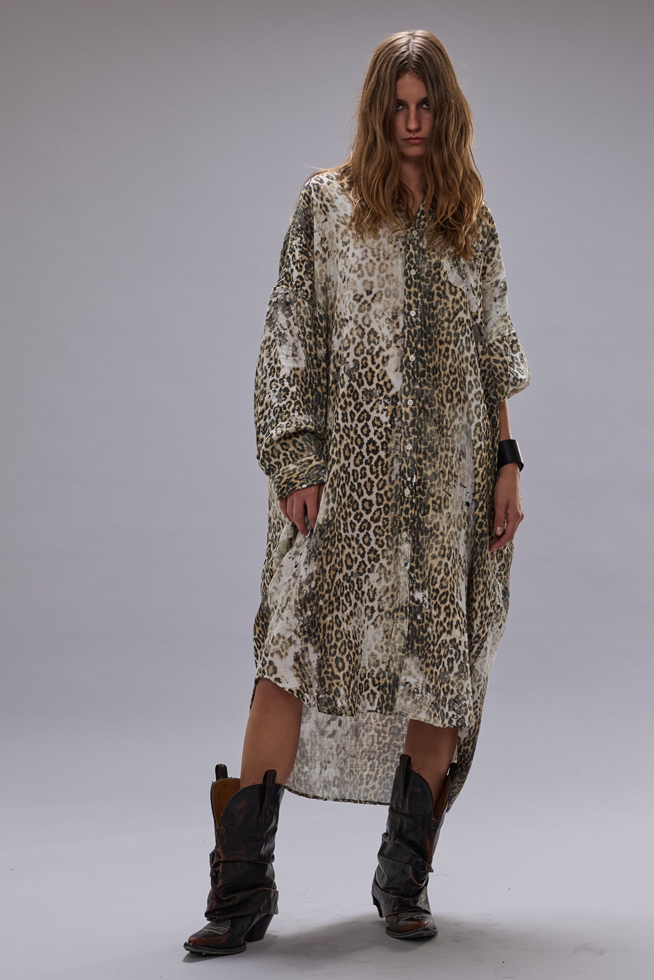 JUMBO SHIRT DRESS - BLEACHED LEOPARD - R13