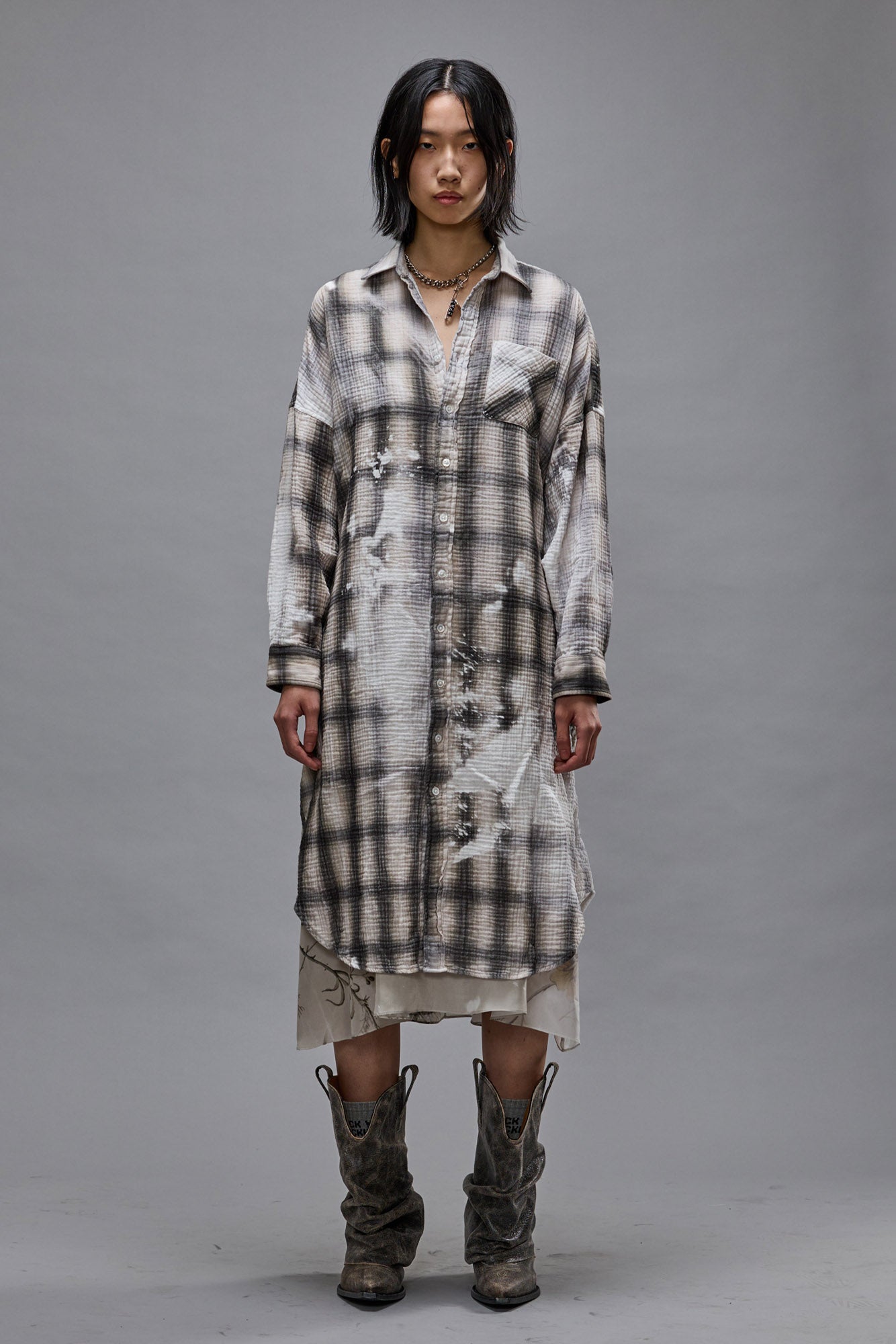 JUMBO SHIRTDRESS - PRINTED GREY PLAID - R13